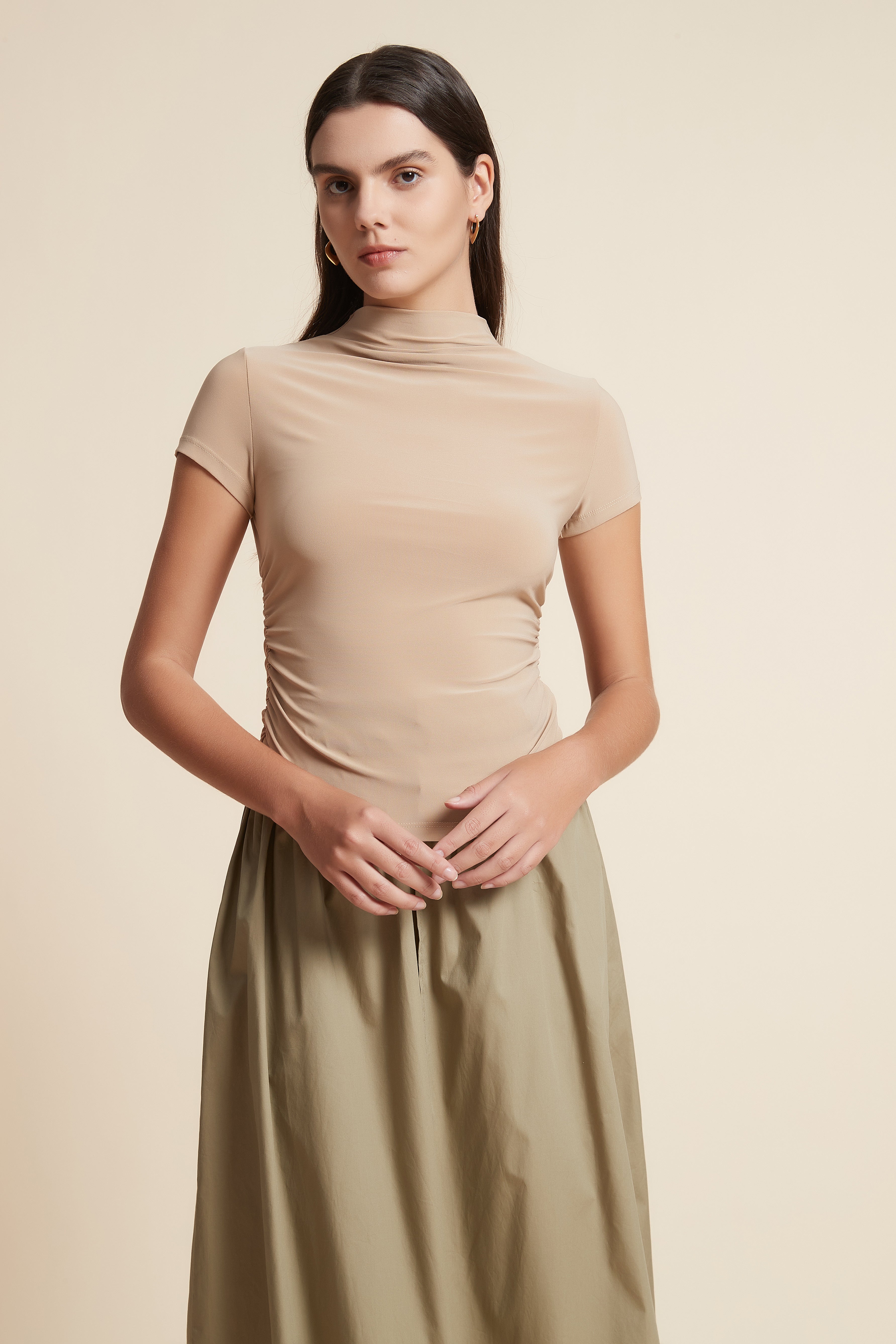 High Neck Short Sleeve Blouse