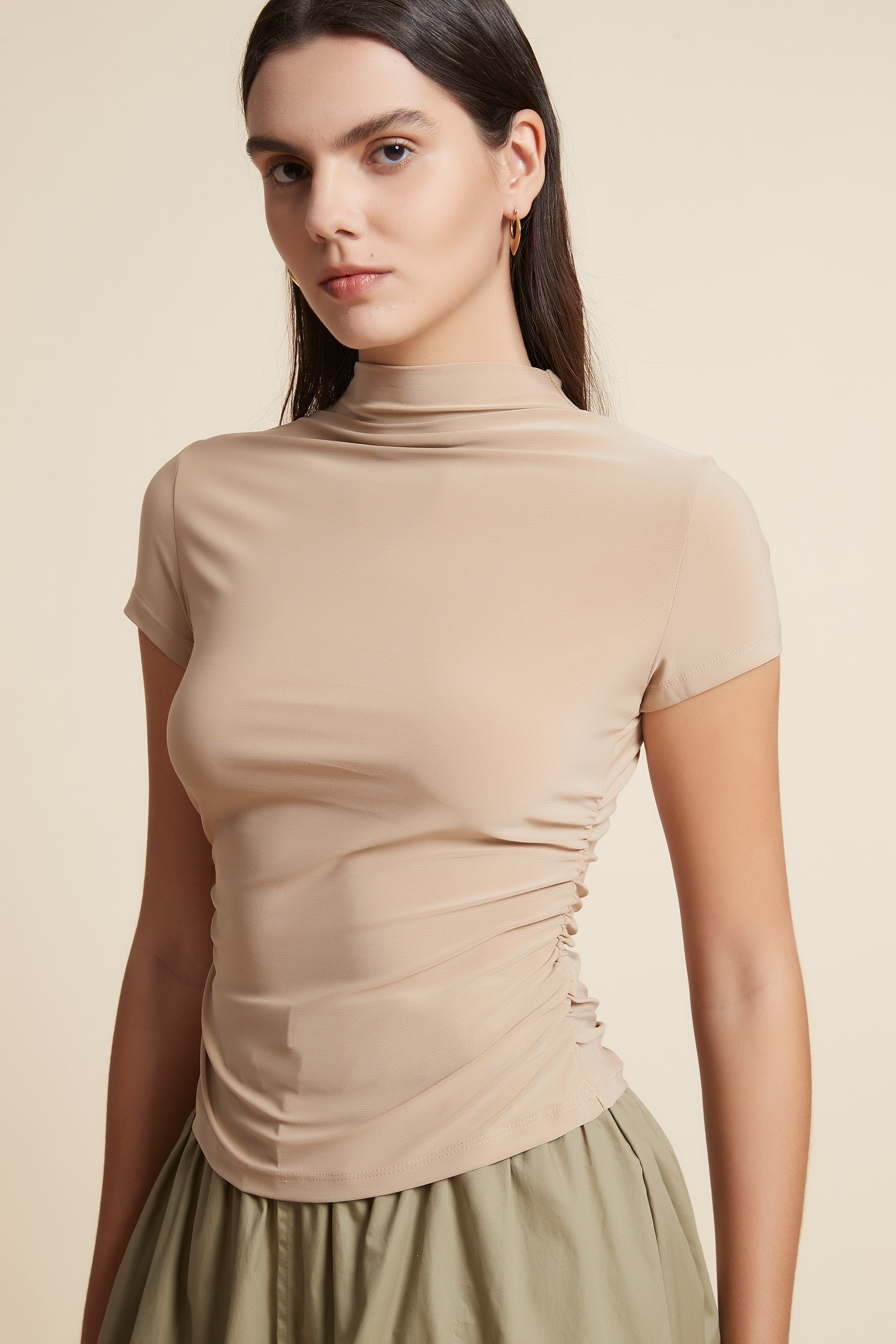 High Neck Short Sleeve Blouse
