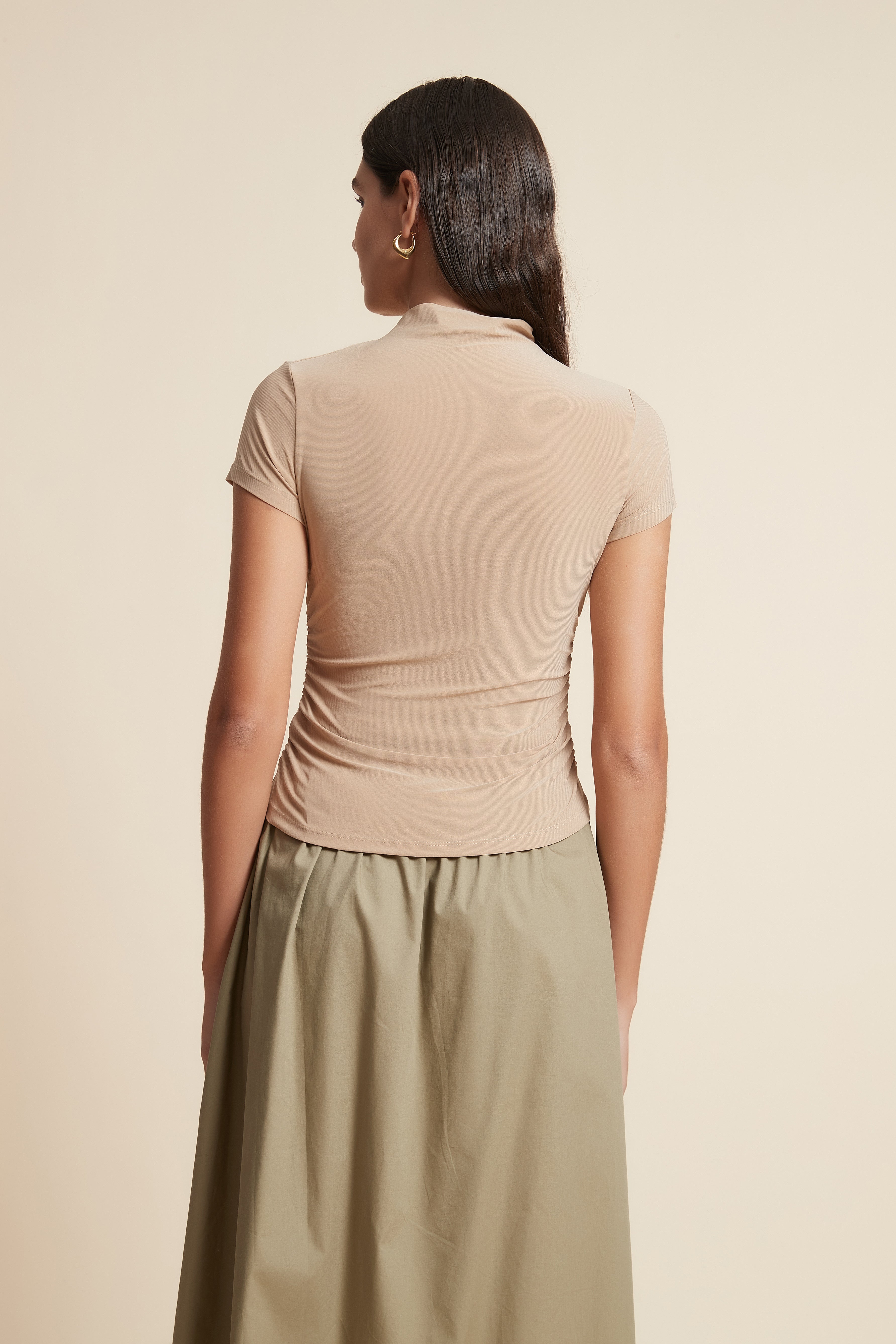 High Neck Short Sleeve Blouse