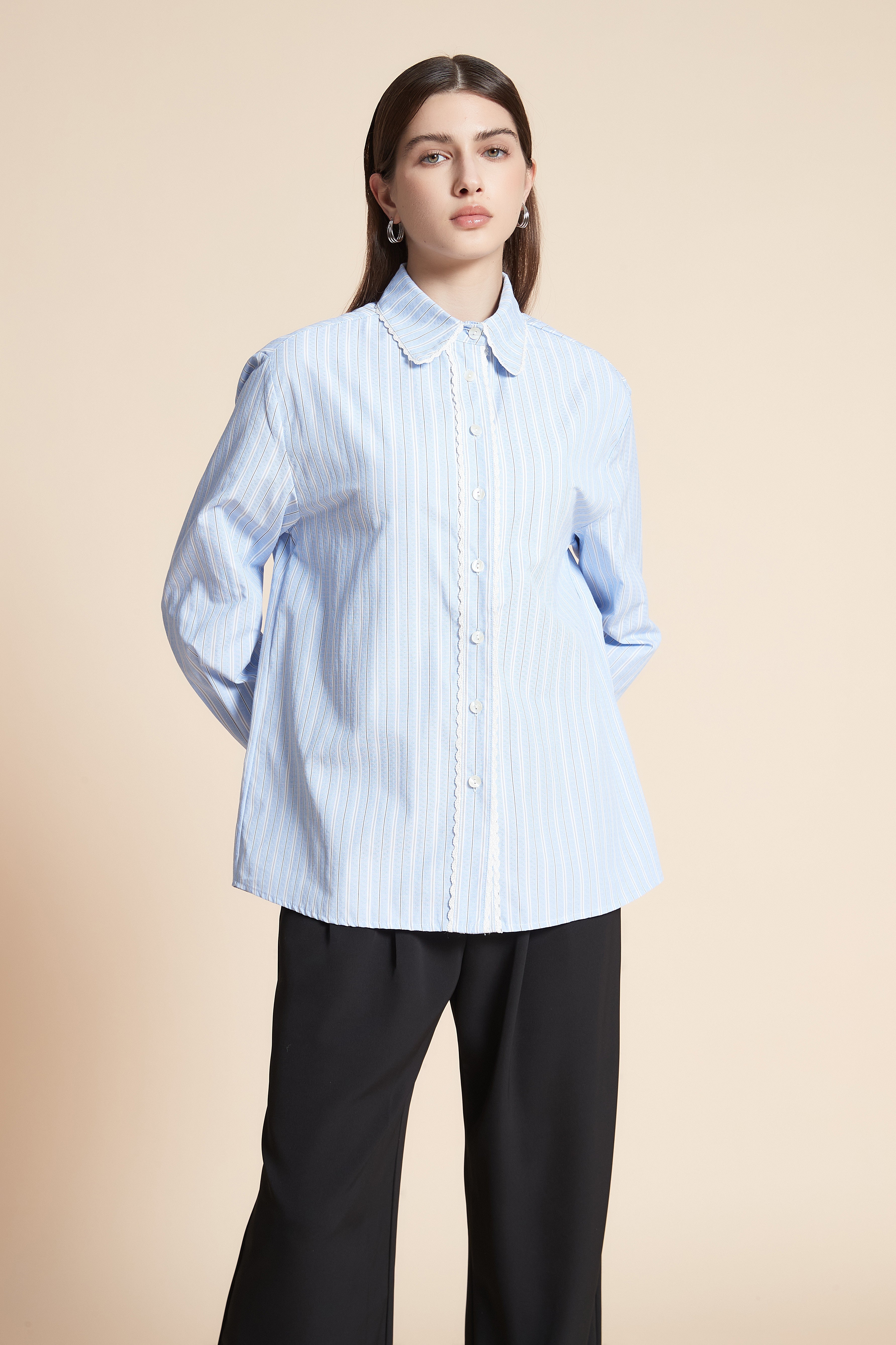 Striped Long Sleeve Waist-Length Shirt