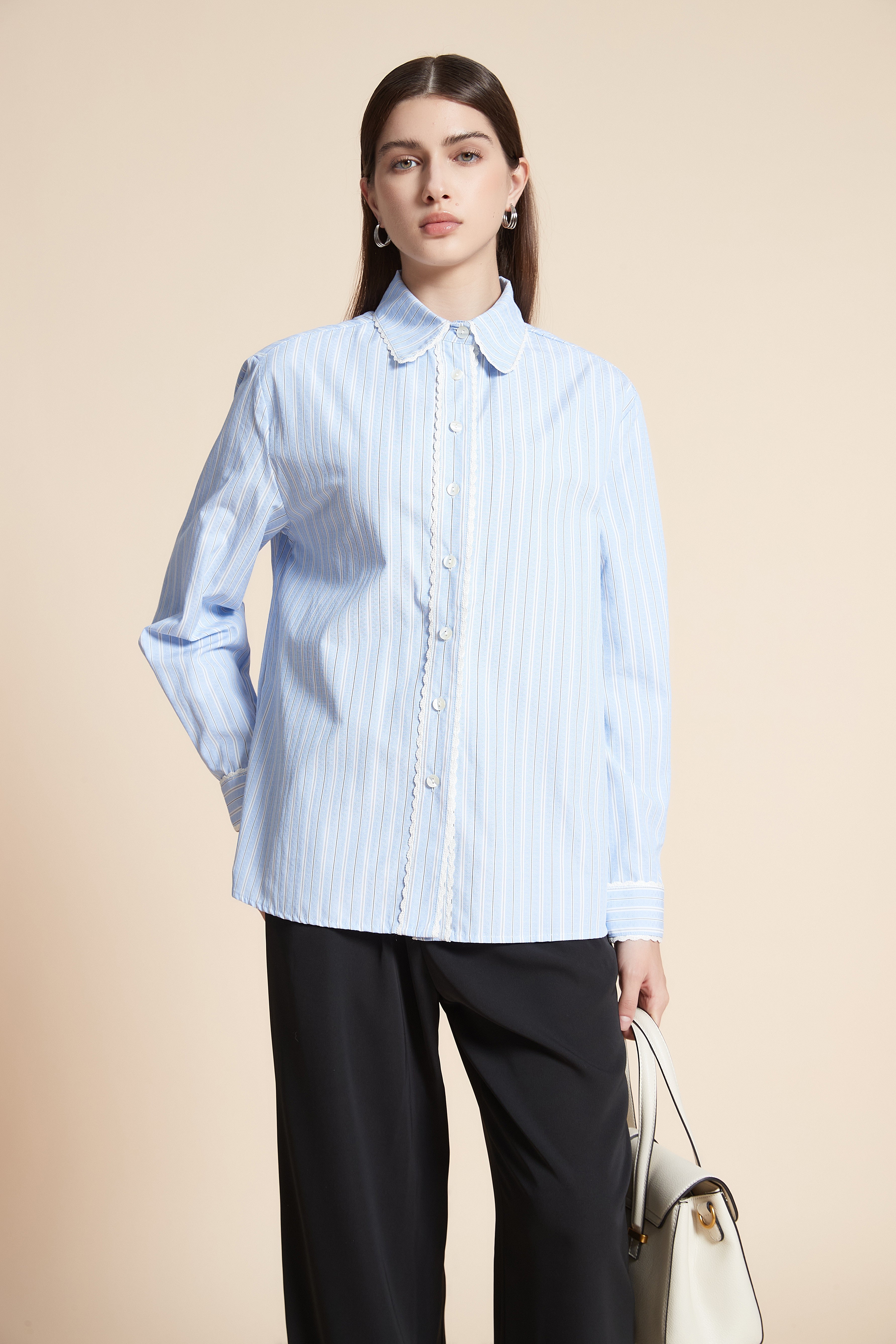 Striped Long Sleeve Waist-Length Shirt