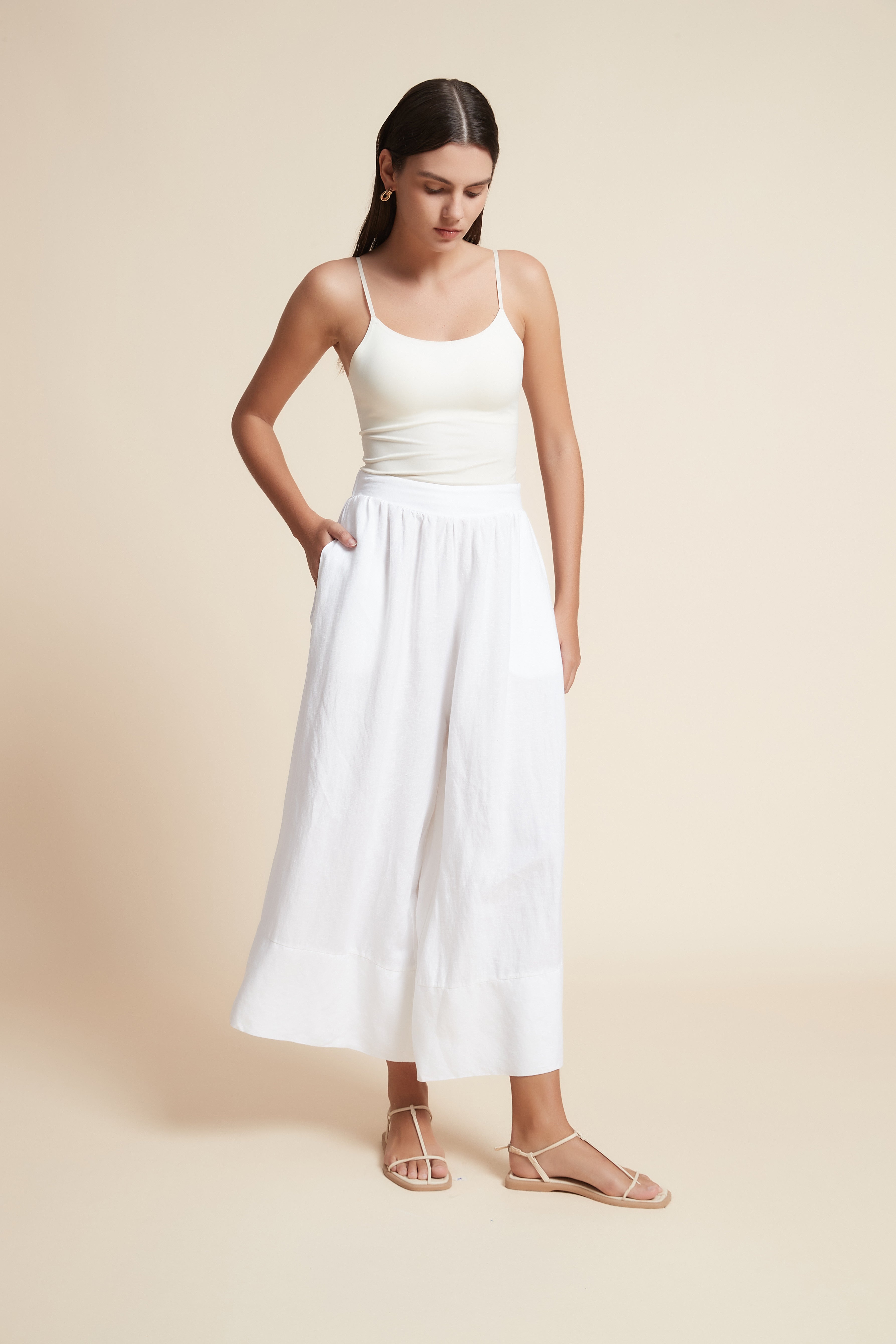Wide Leg Plain Trousers