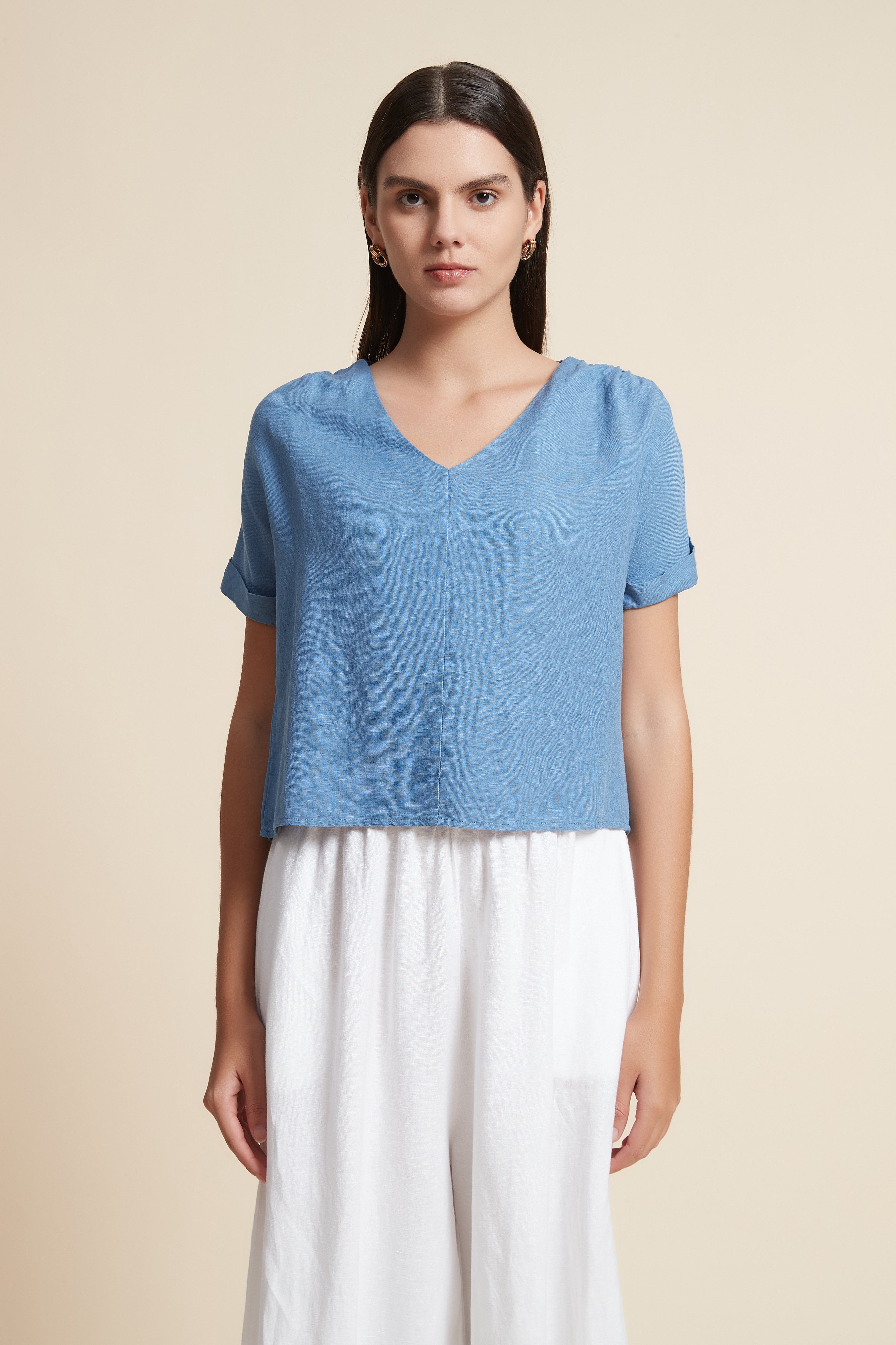 V-Neck Short Sleeve Crop Top