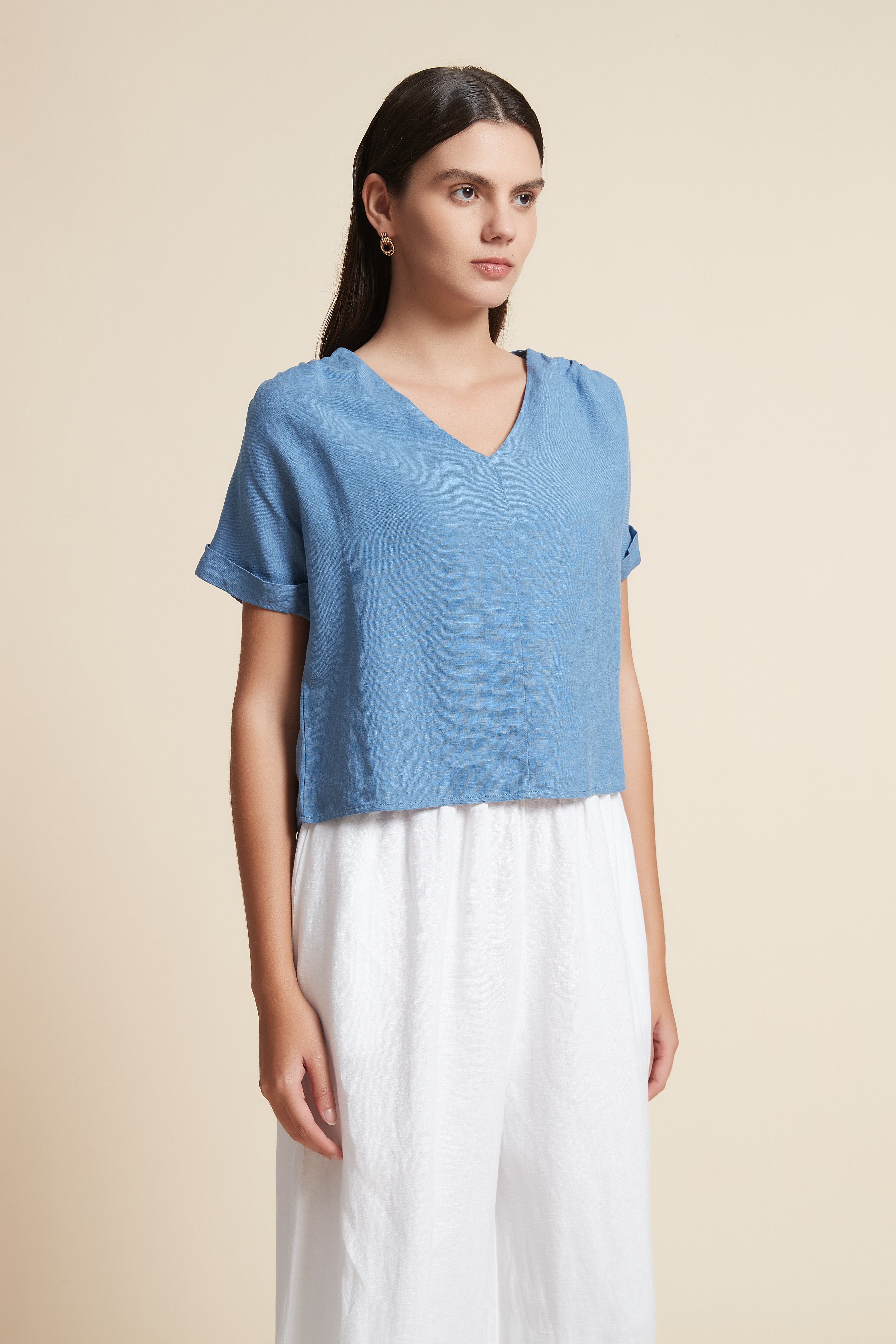 V-Neck Short Sleeve Crop Top