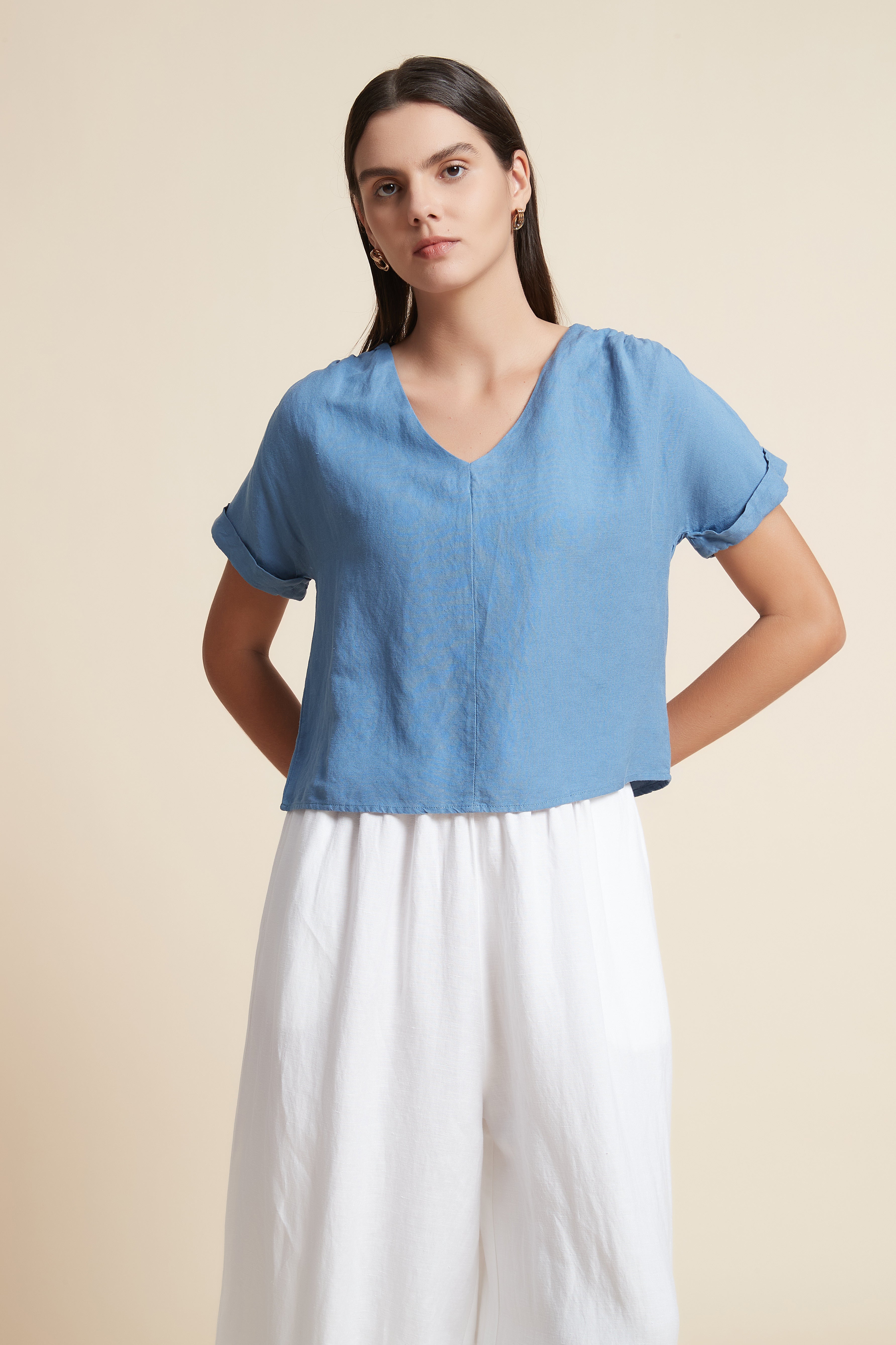 V-Neck Short Sleeve Crop Top
