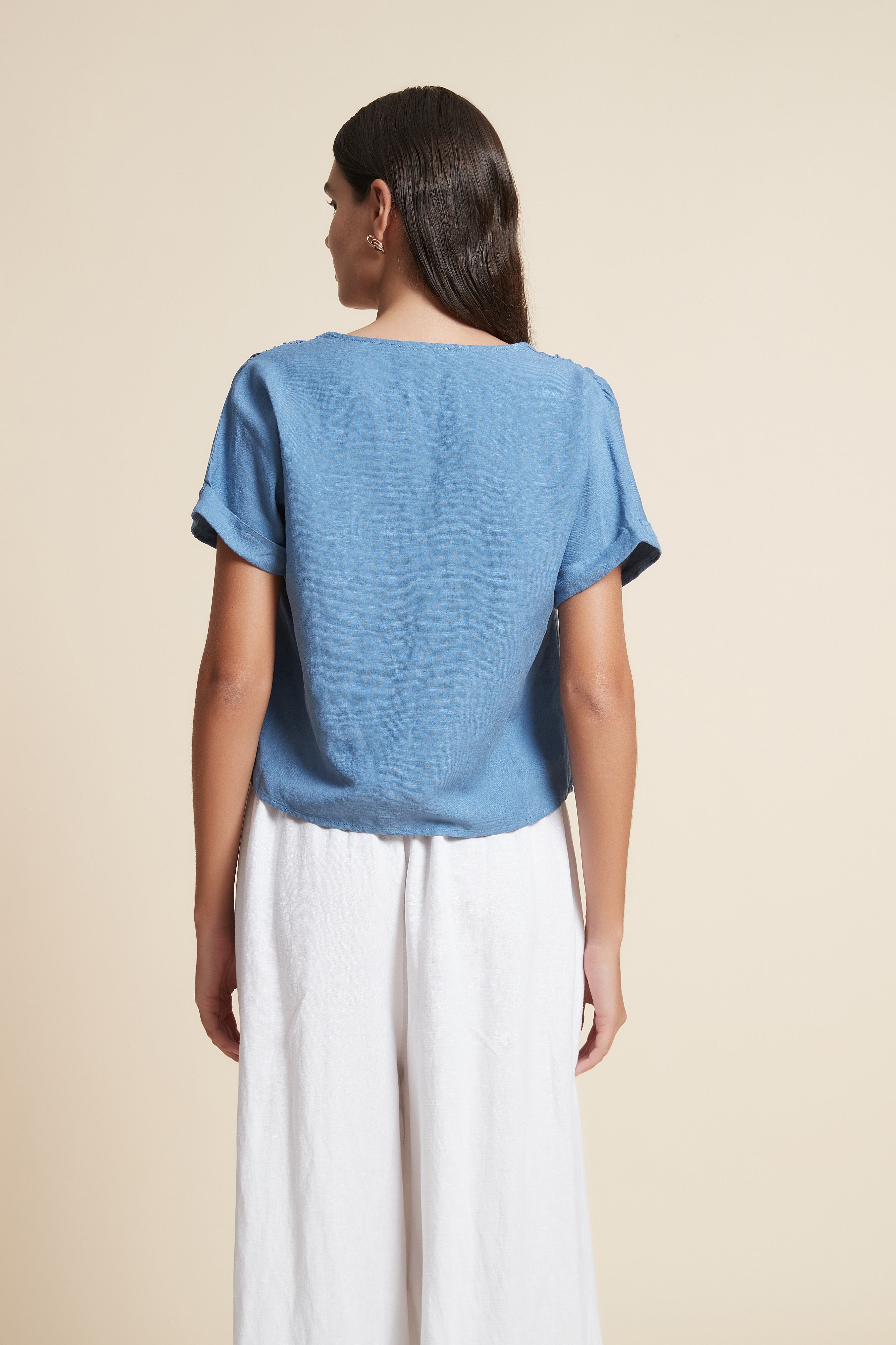 V-Neck Short Sleeve Crop Top