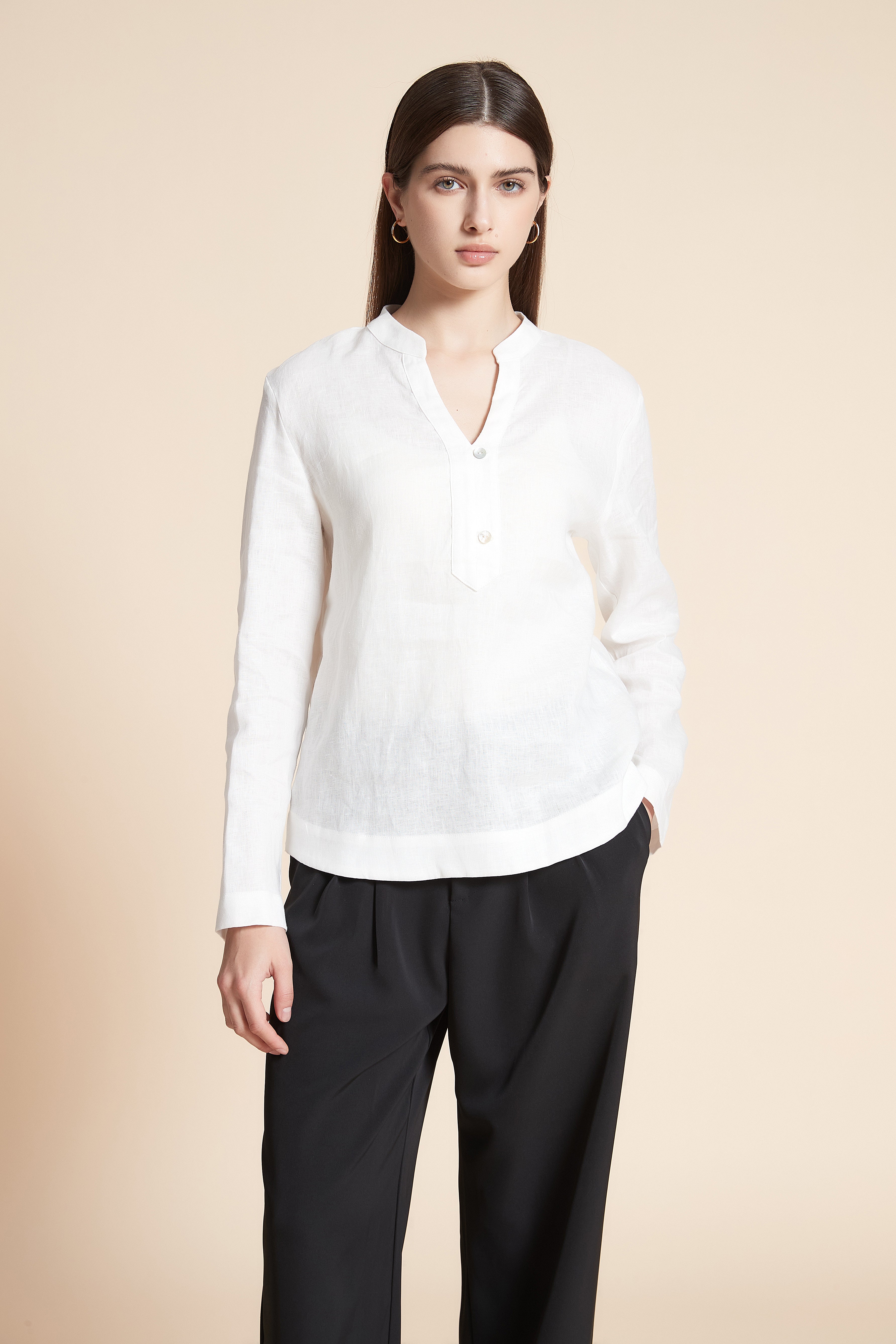 Solid Long Sleeve Mid-Length Blouse