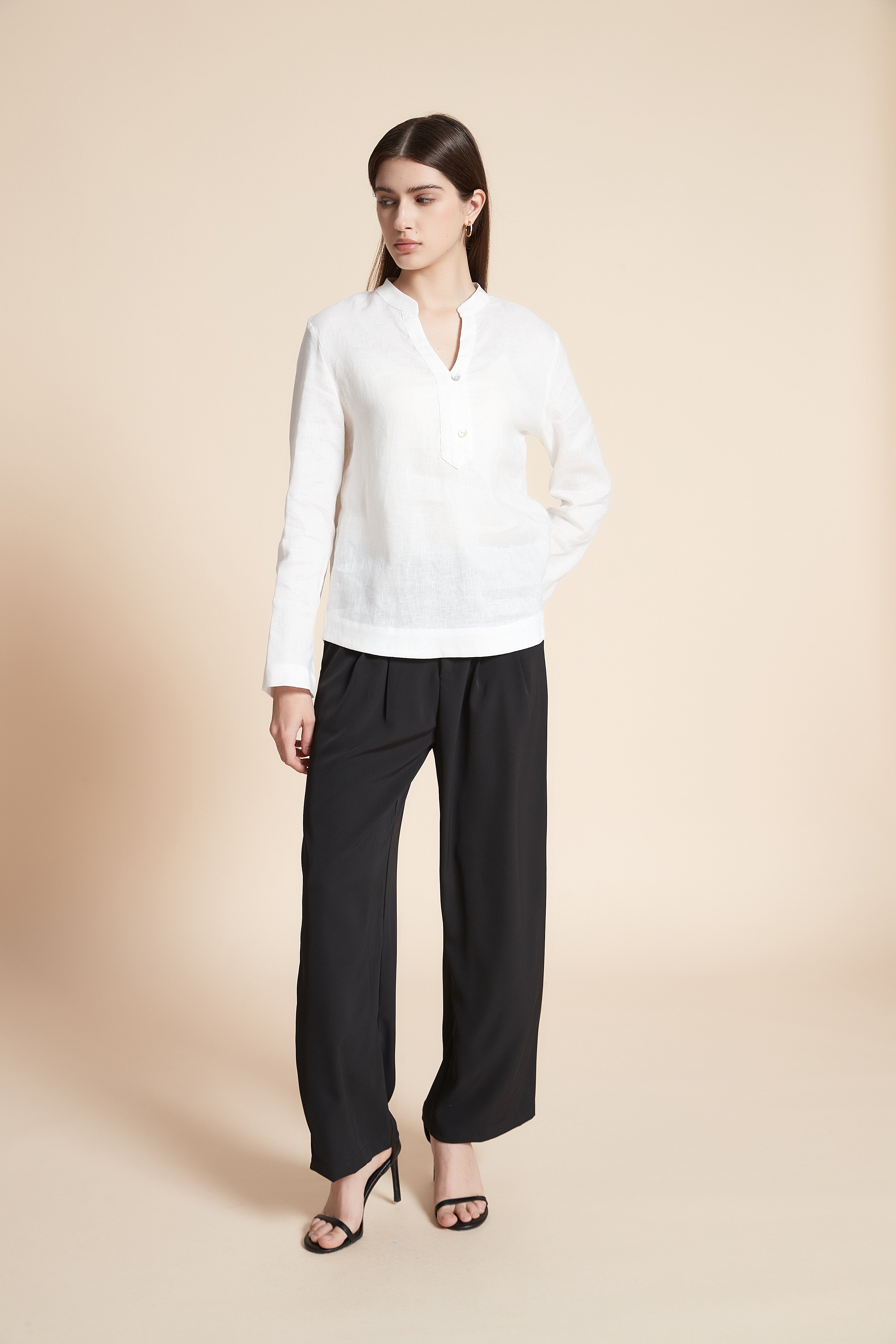Solid Long Sleeve Mid-Length Blouse