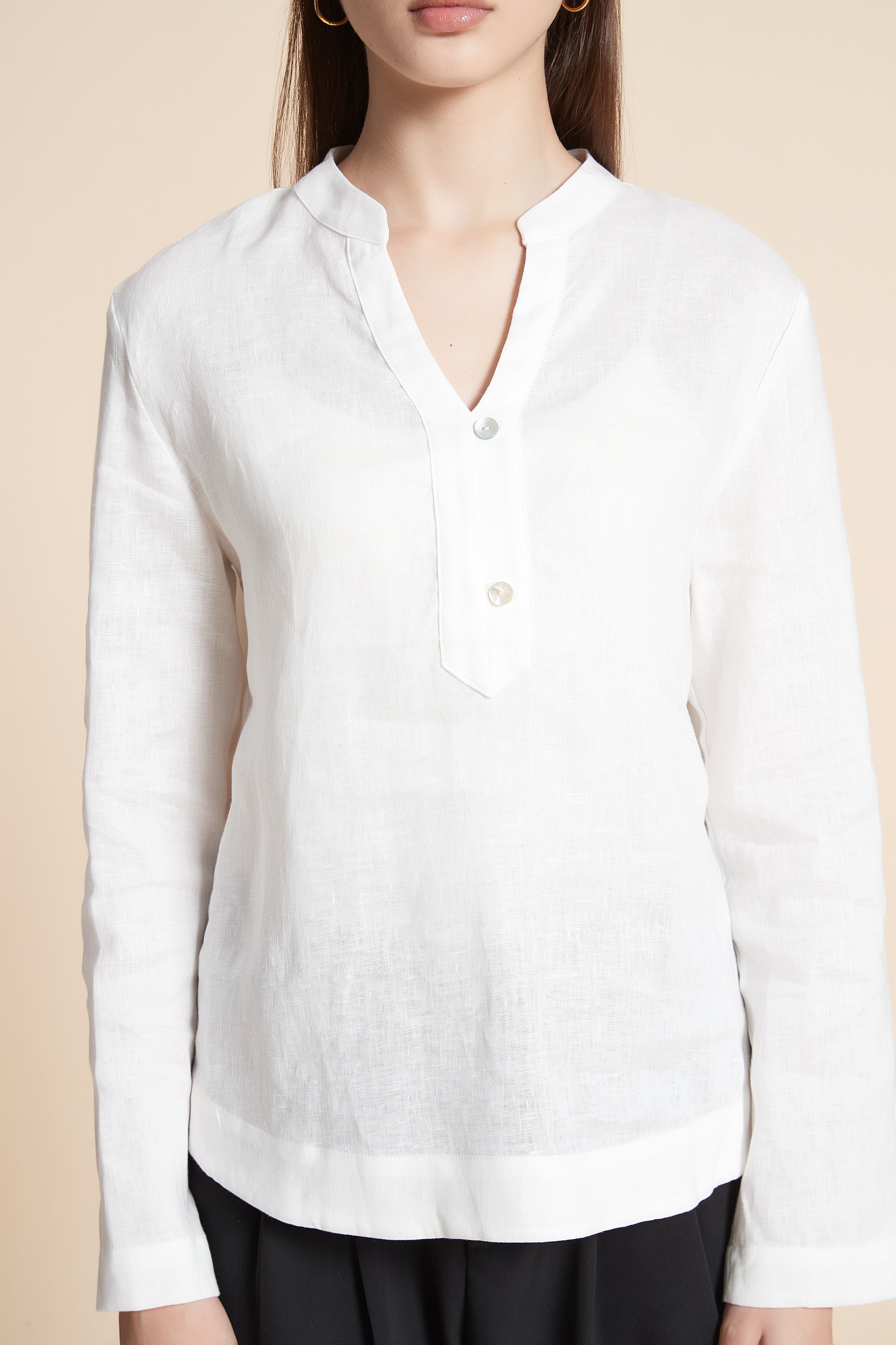 Solid Long Sleeve Mid-Length Blouse