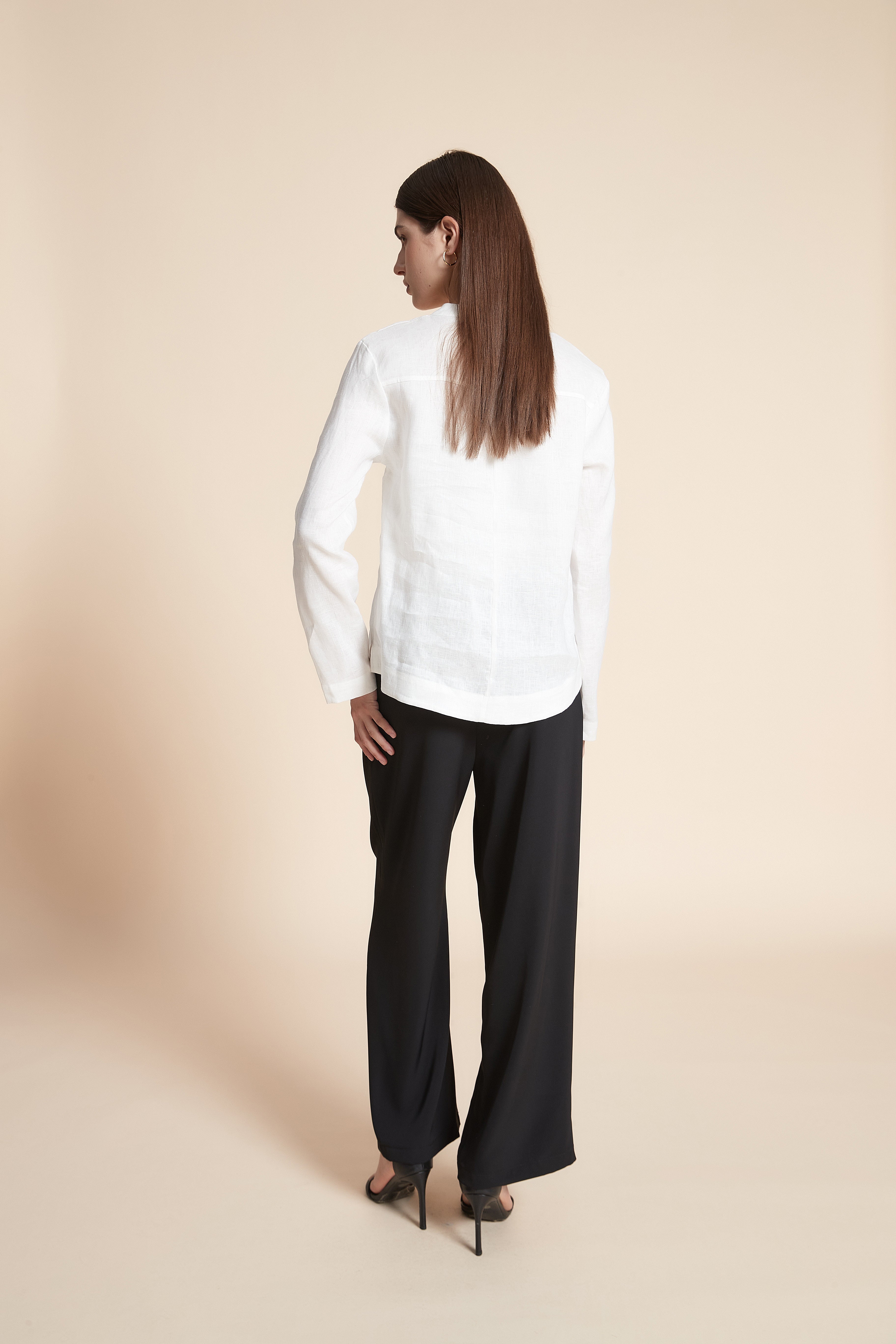 Solid Long Sleeve Mid-Length Blouse