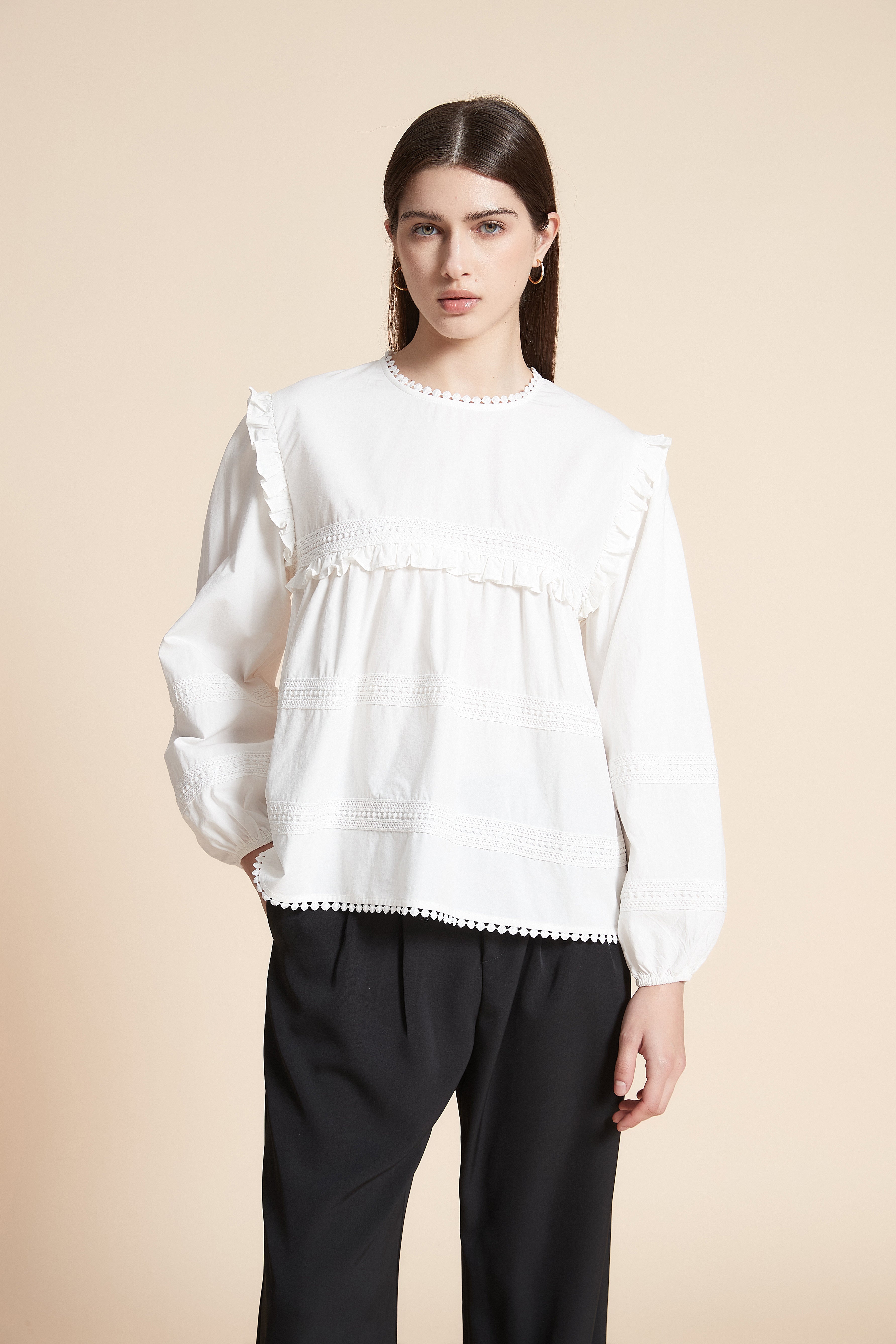 Solid Long Sleeve Mid-Length Blouse