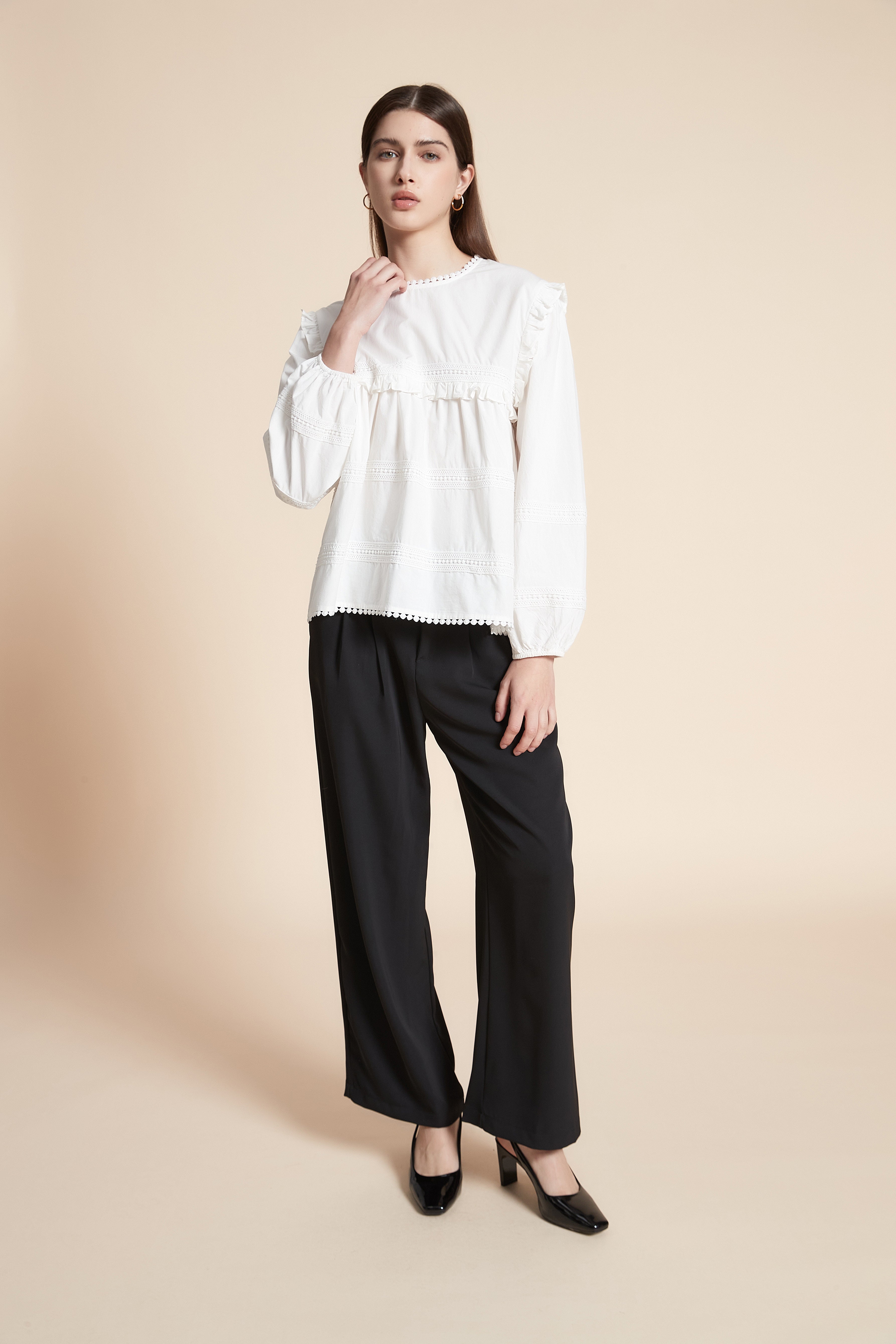 Solid Long Sleeve Mid-Length Blouse