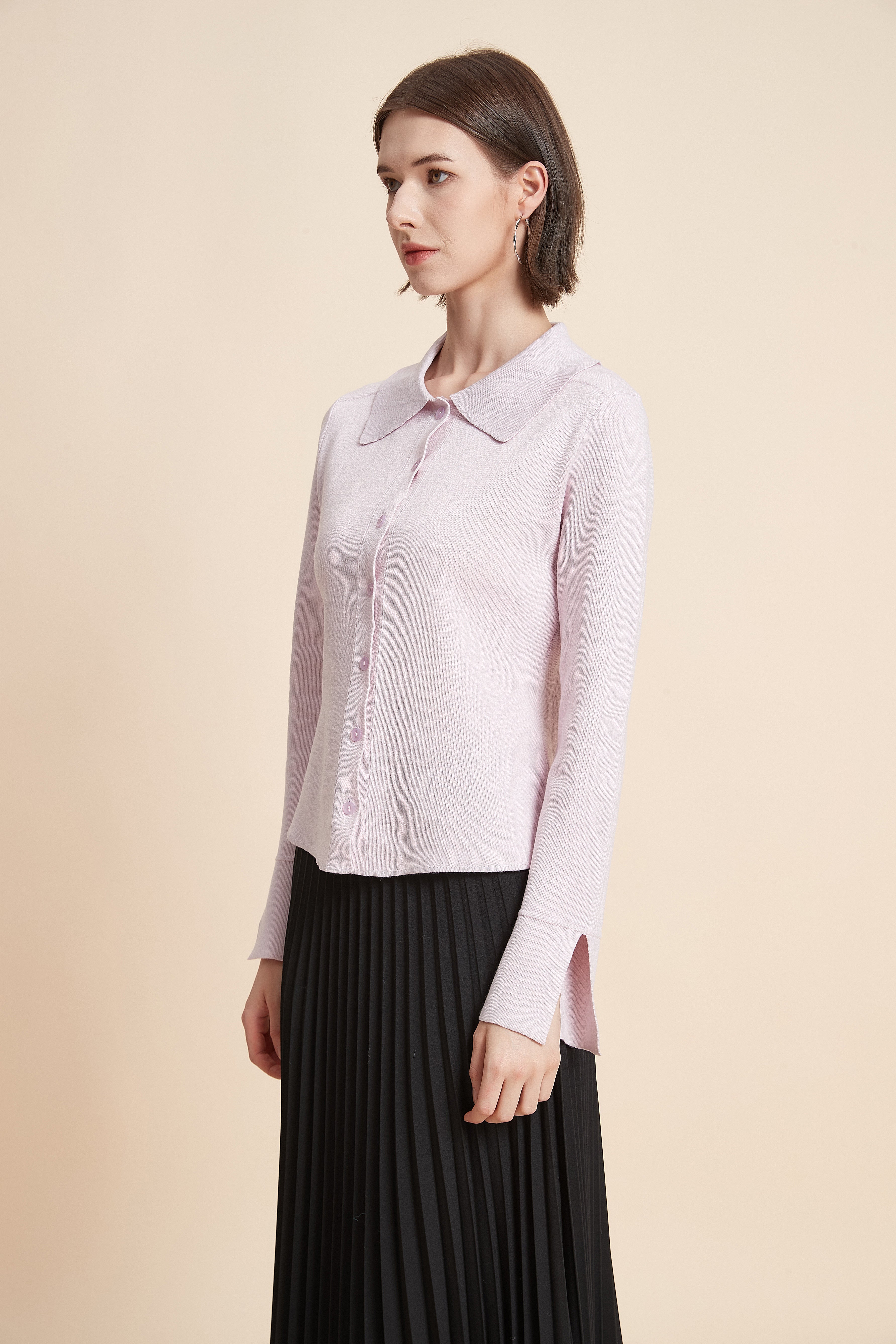 Open Long Sleeve Shirt Collar Top