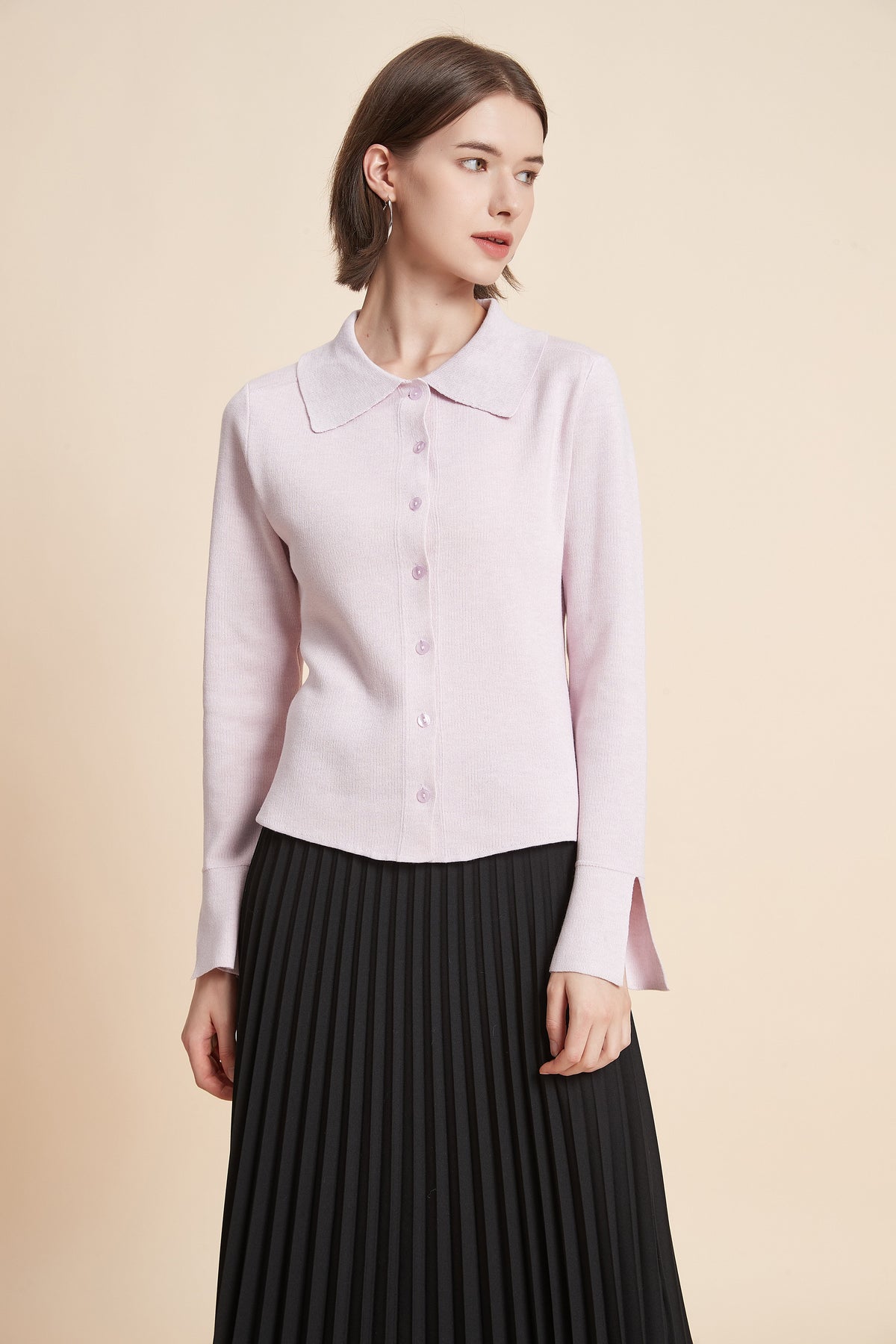 Open Long Sleeve Shirt Collar Top