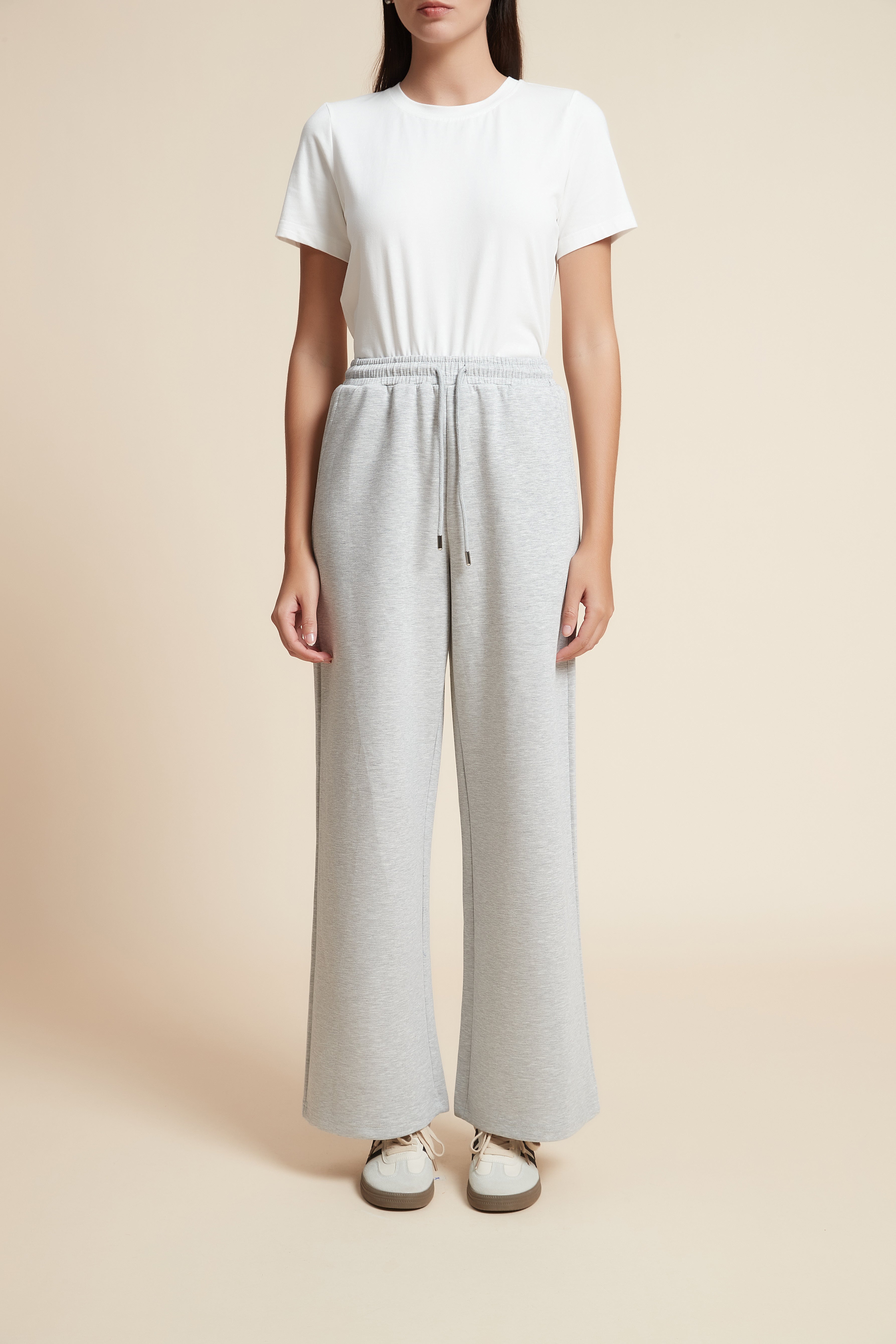 Solid Color Long Pants with Drawstring