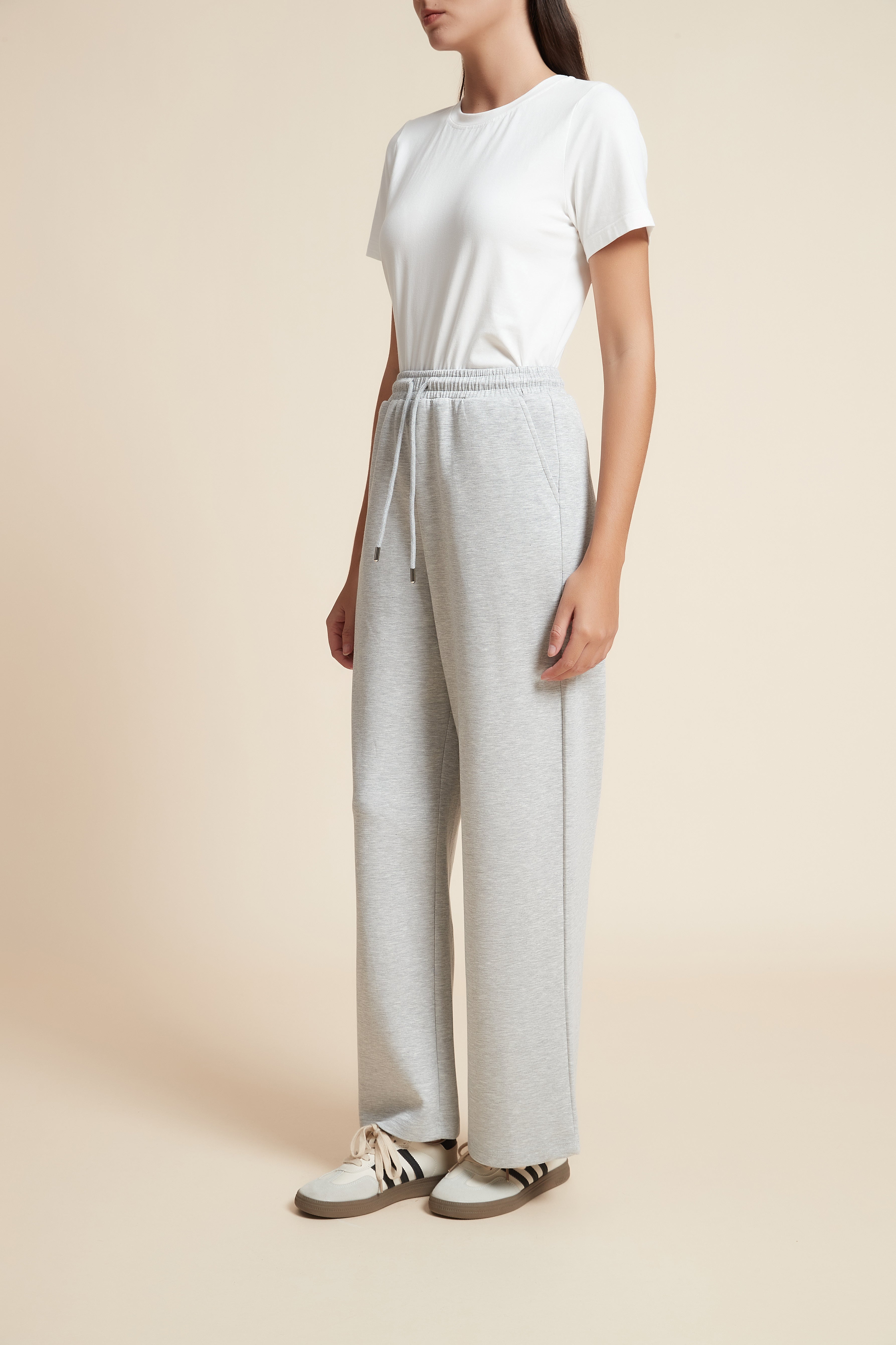 Solid Color Long Pants with Drawstring