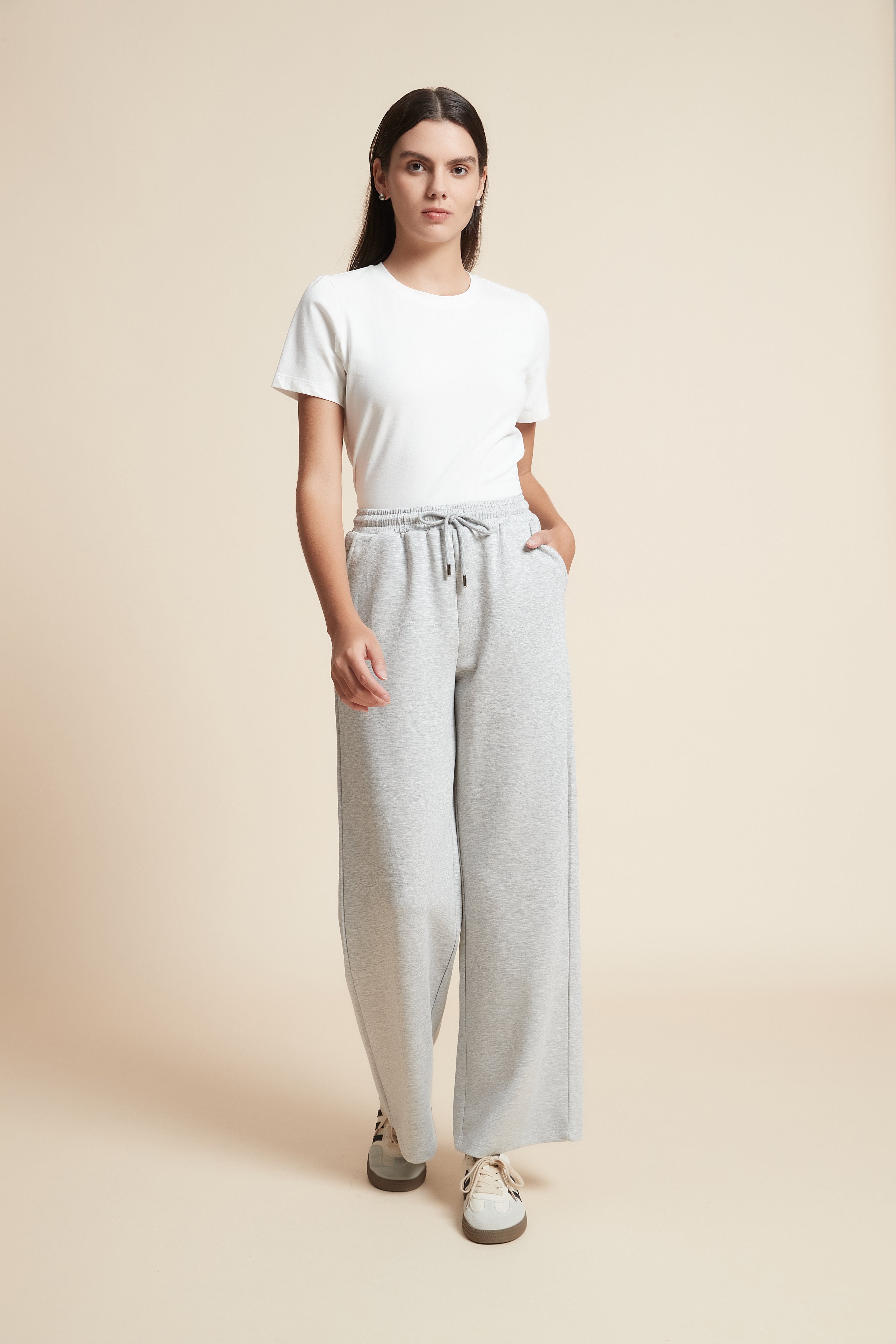 Solid Color Long Pants with Drawstring