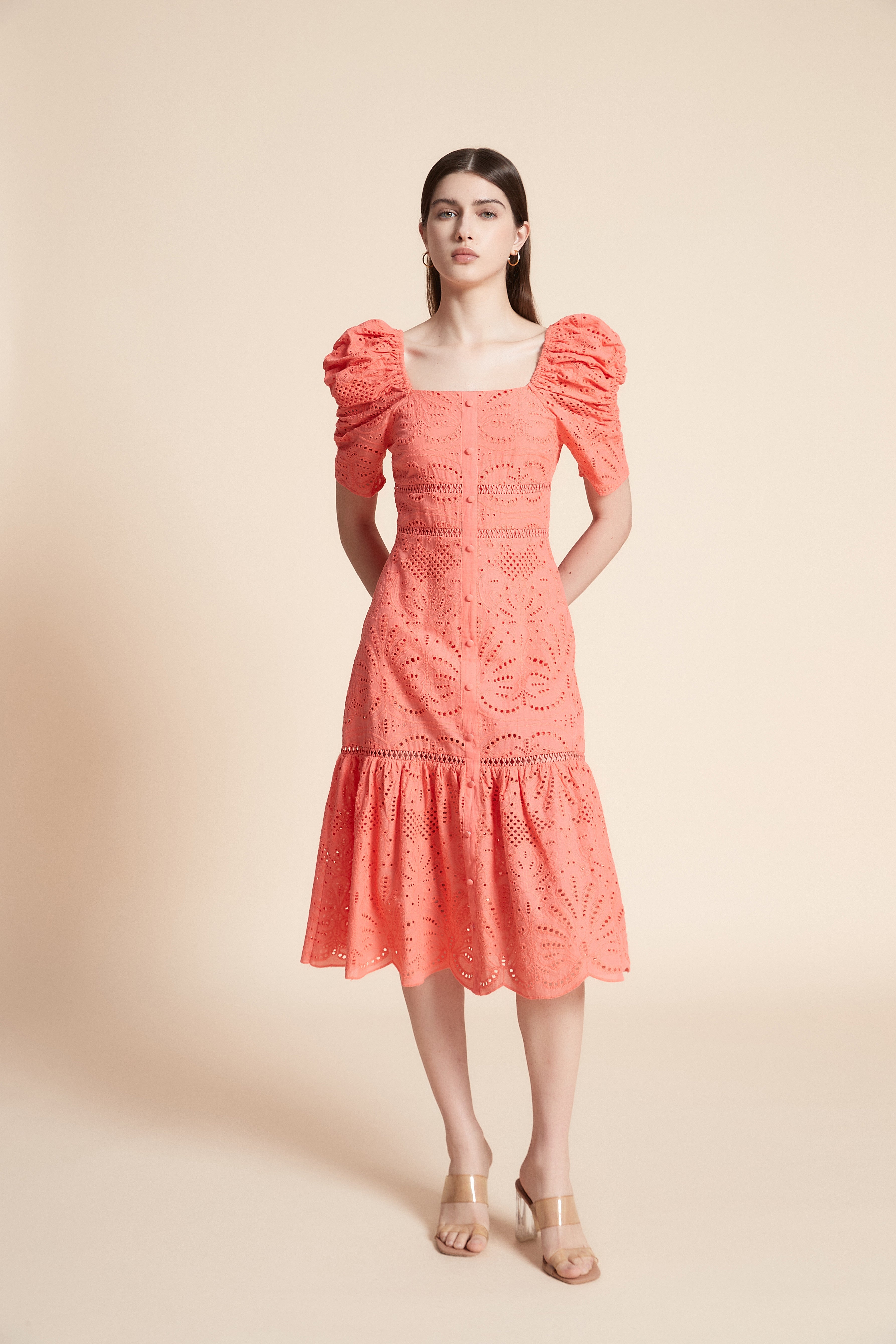 Short Sleeve Lace Midi Dress