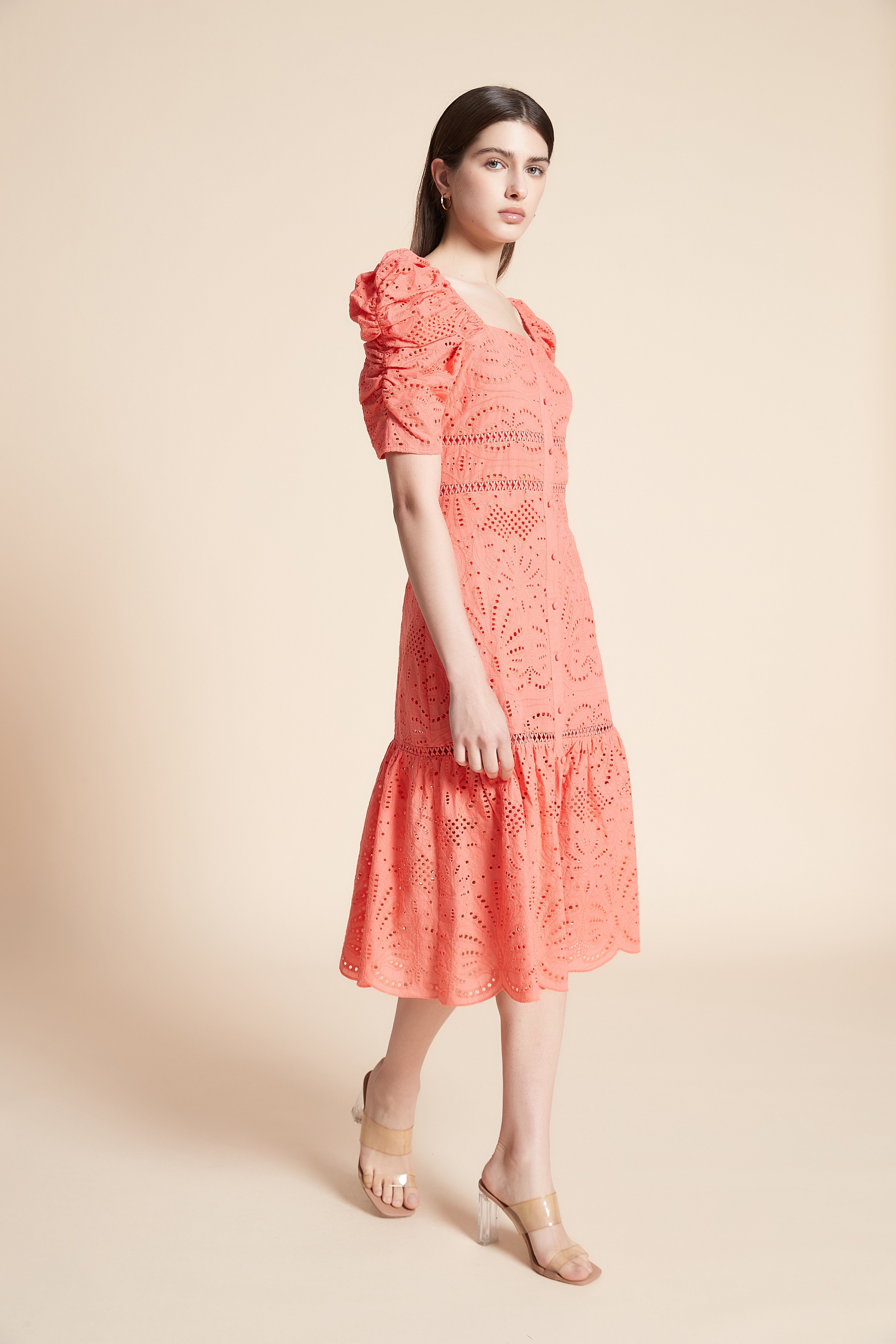 Short Sleeve Lace Midi Dress