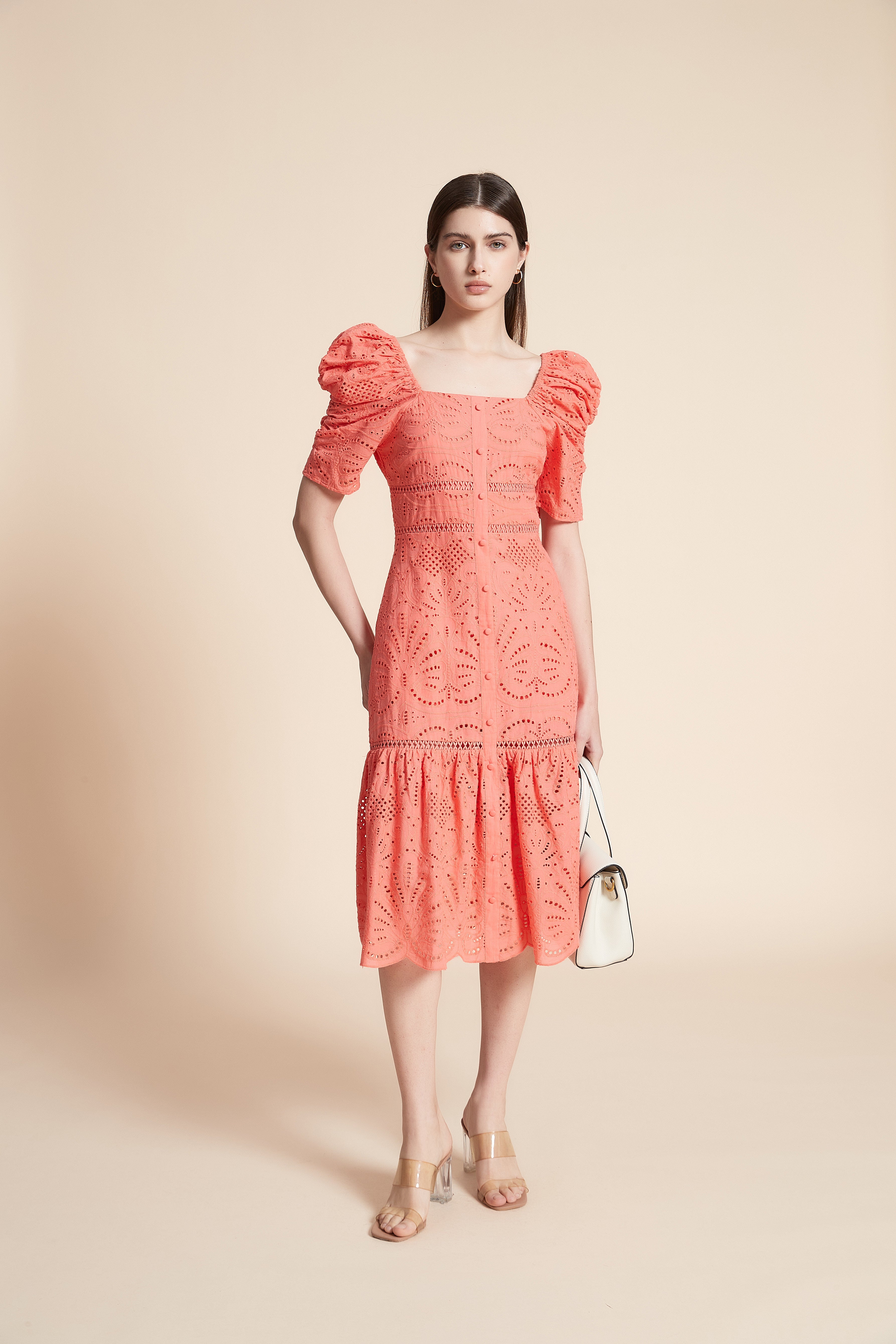 Short Sleeve Lace Midi Dress
