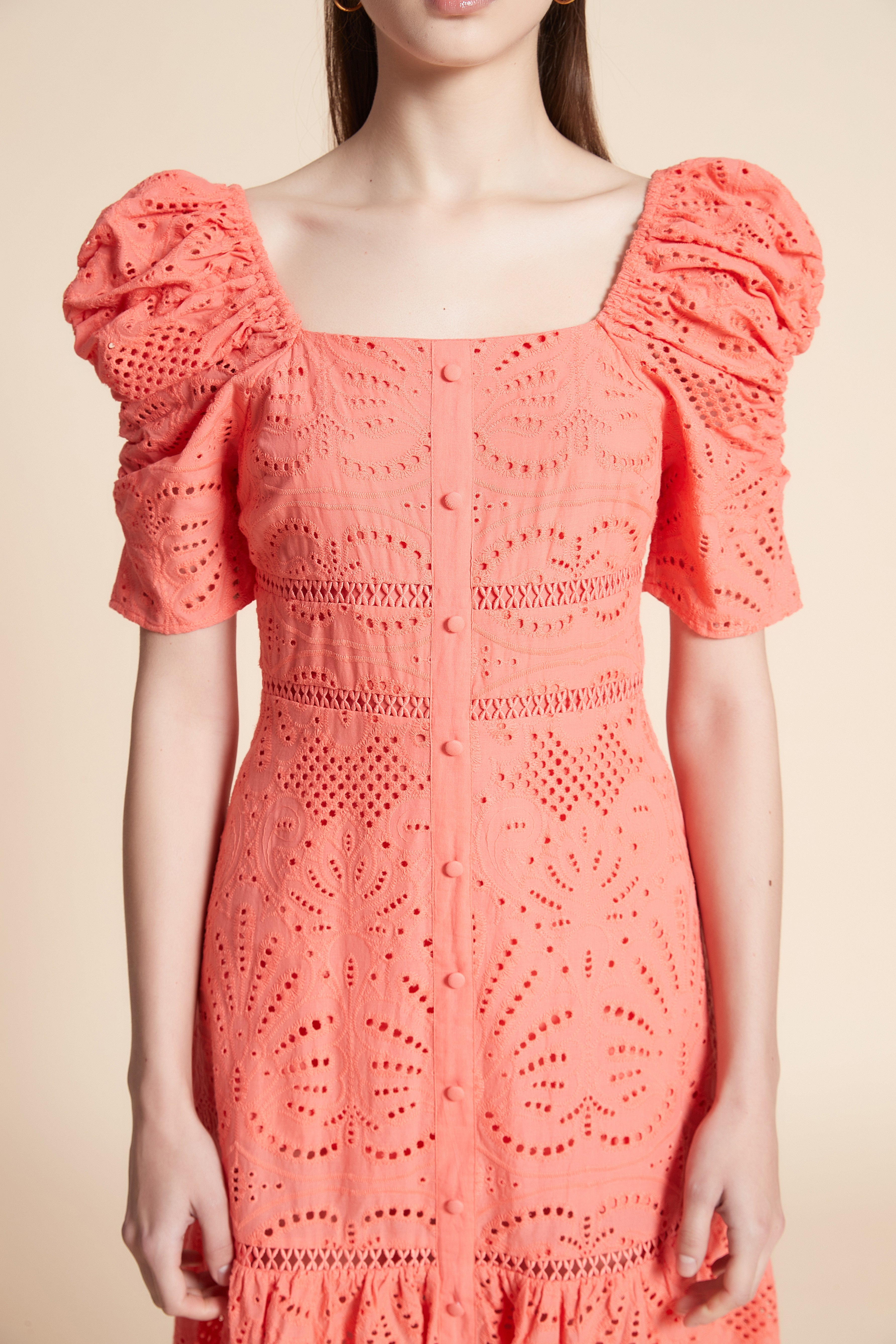 Short Sleeve Lace Midi Dress
