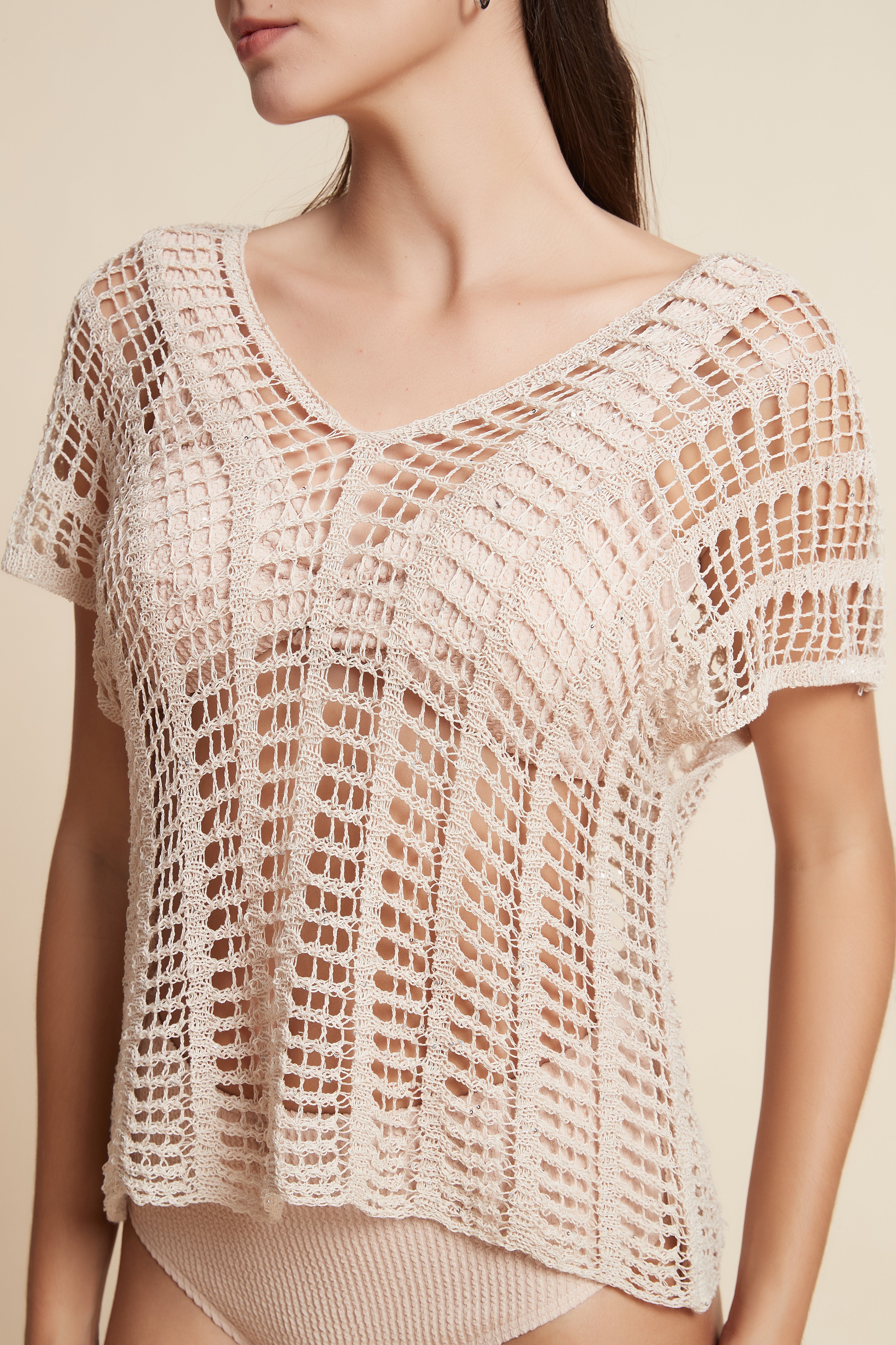 V-Neck Short Sleeve Mesh T-Shirt