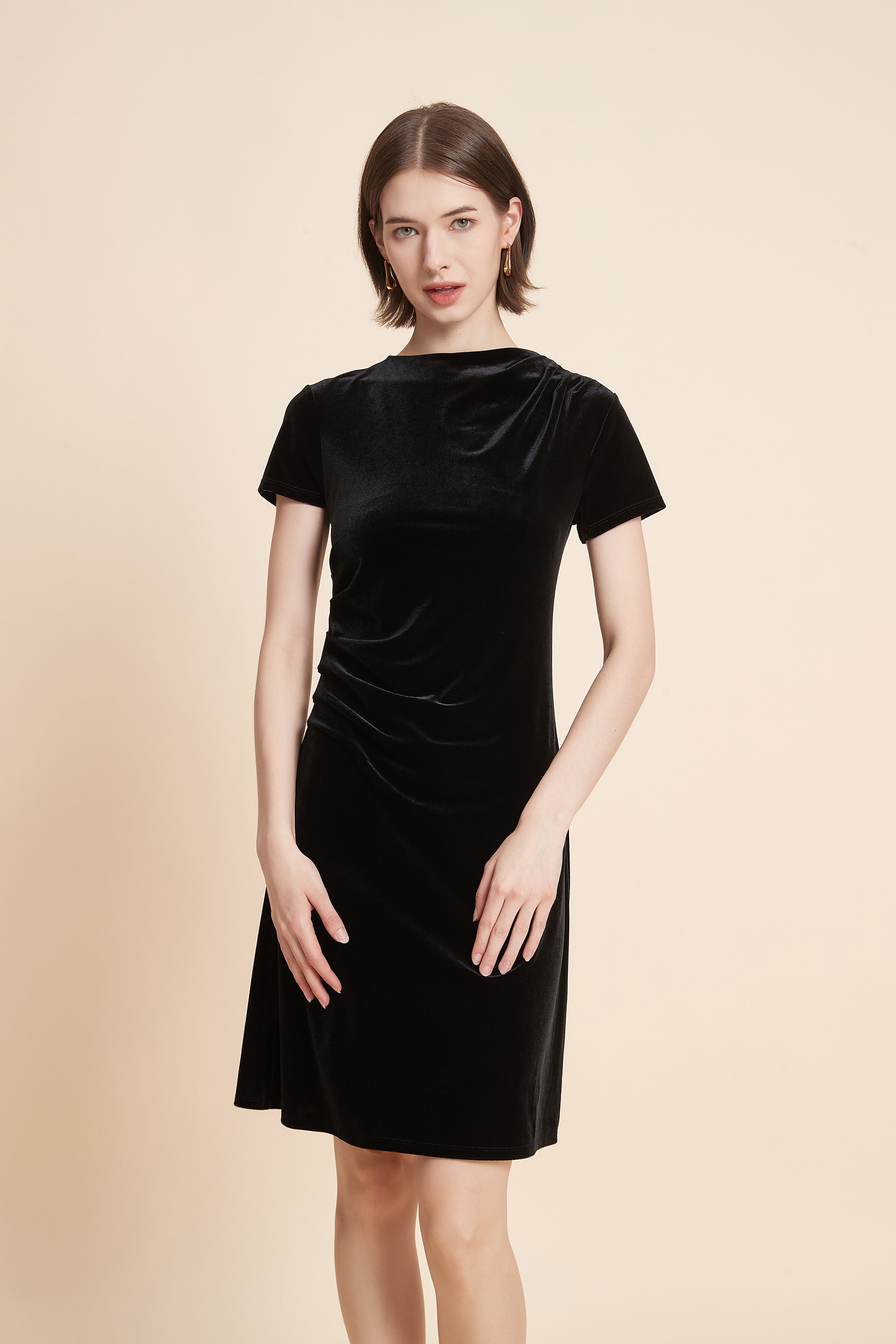 Short Velvet Half Sleeve Dress