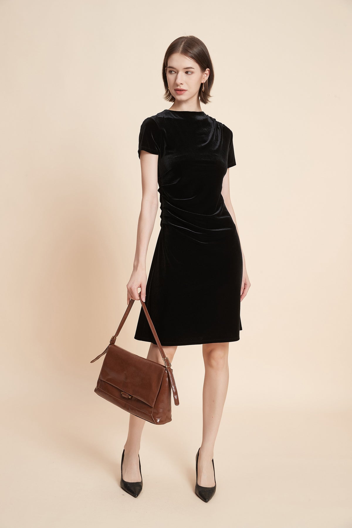 Short Velvet Half Sleeve Dress
