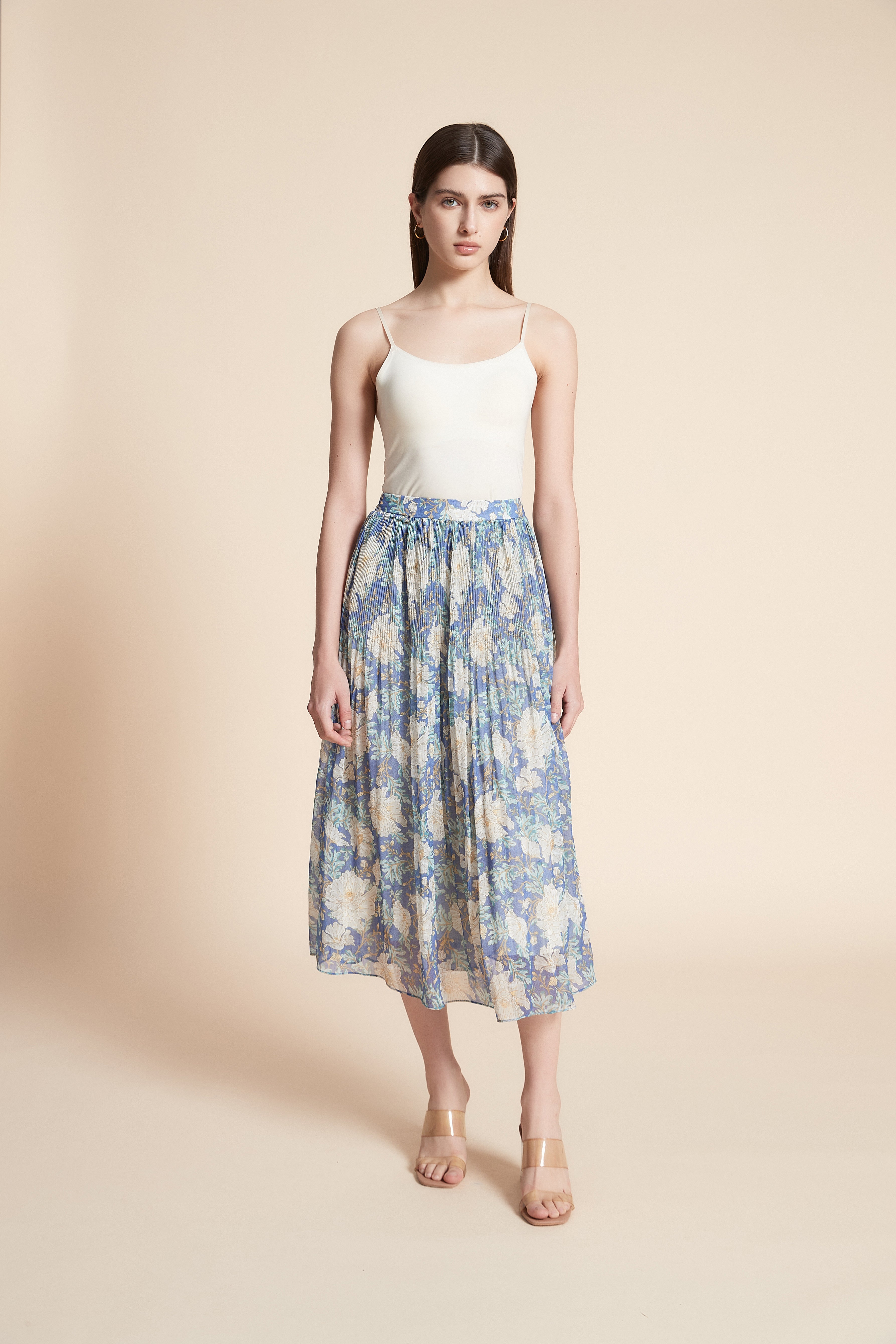 Wide Cut Printed Midi Skirt