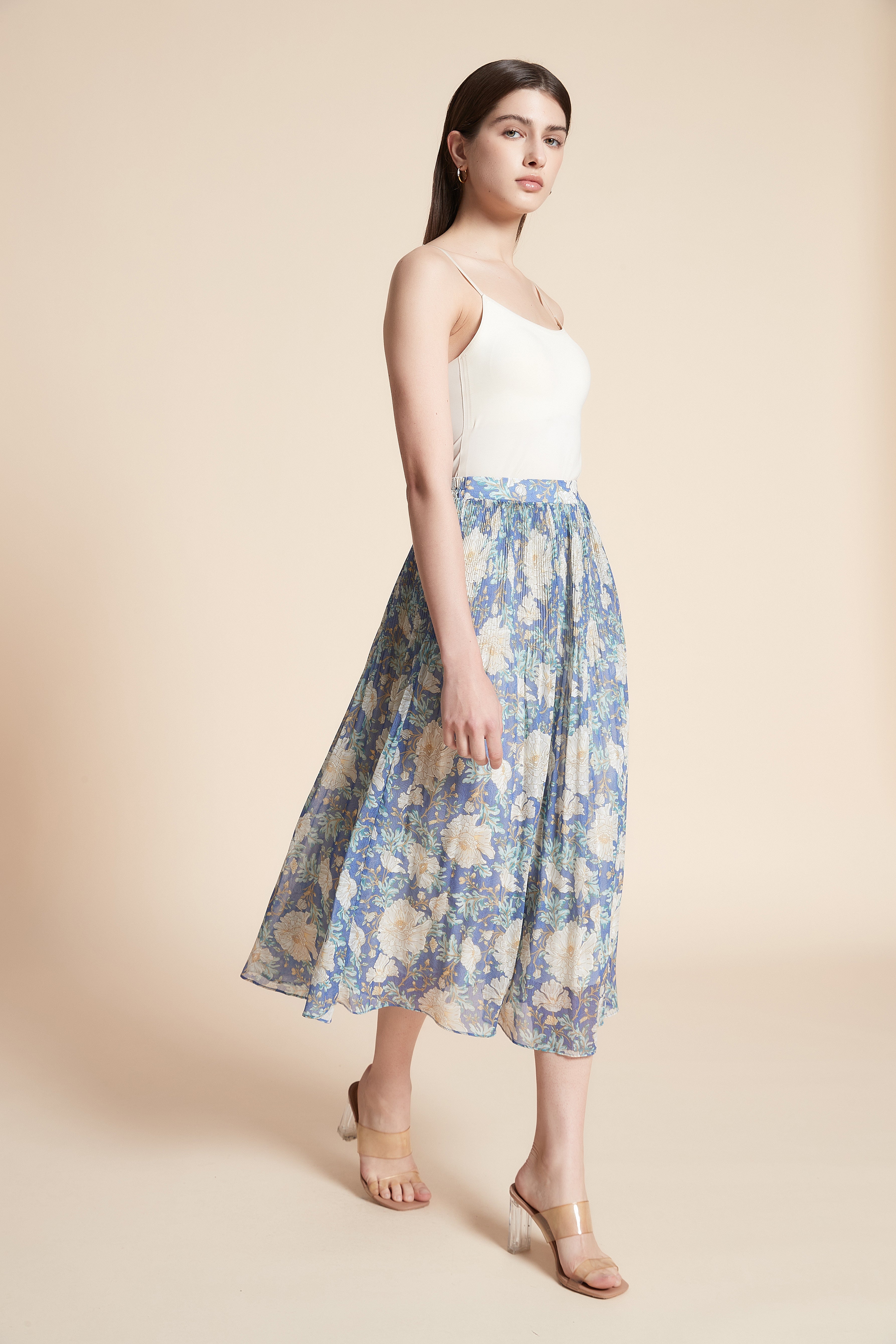 Wide Cut Printed Midi Skirt