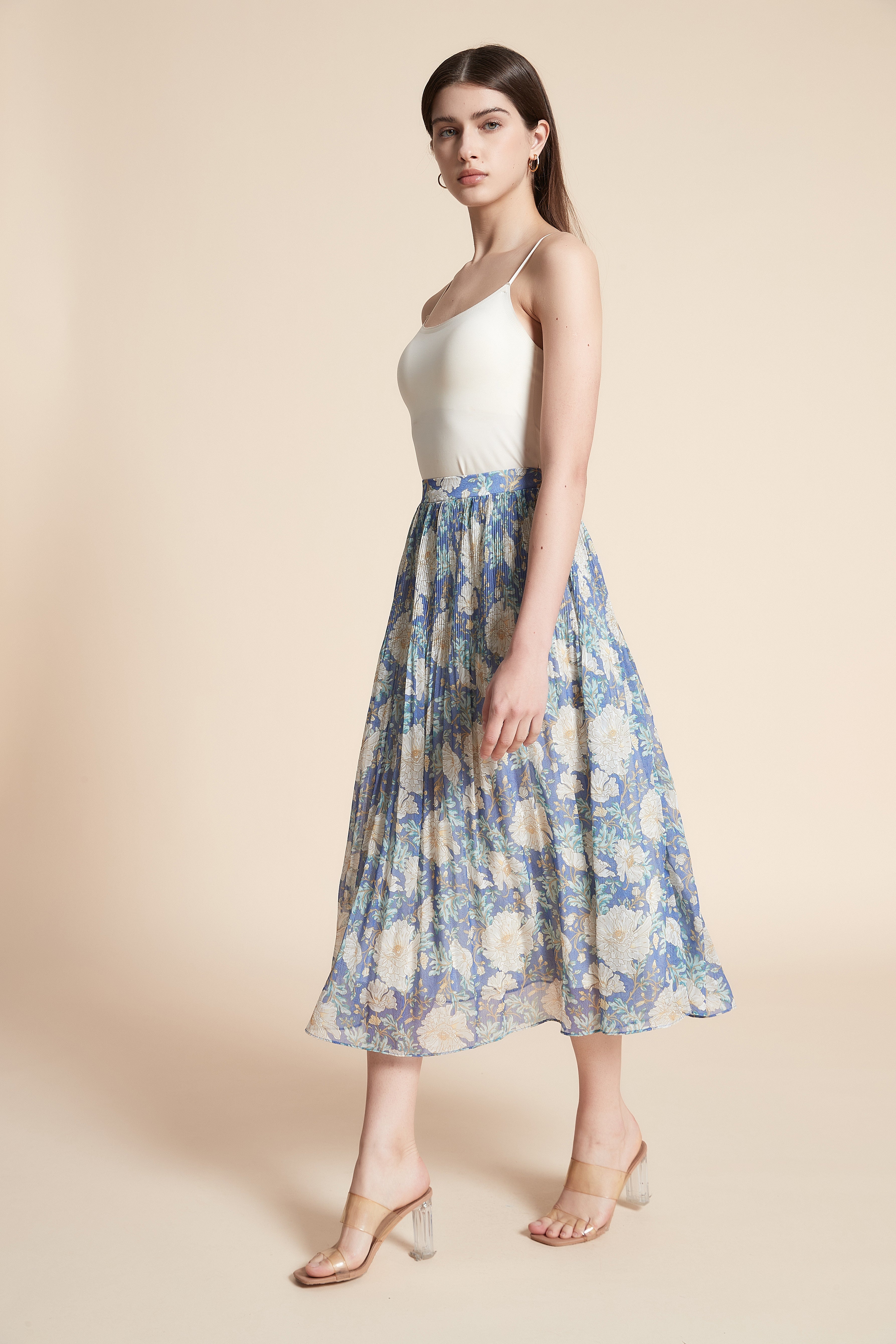Wide Cut Printed Midi Skirt