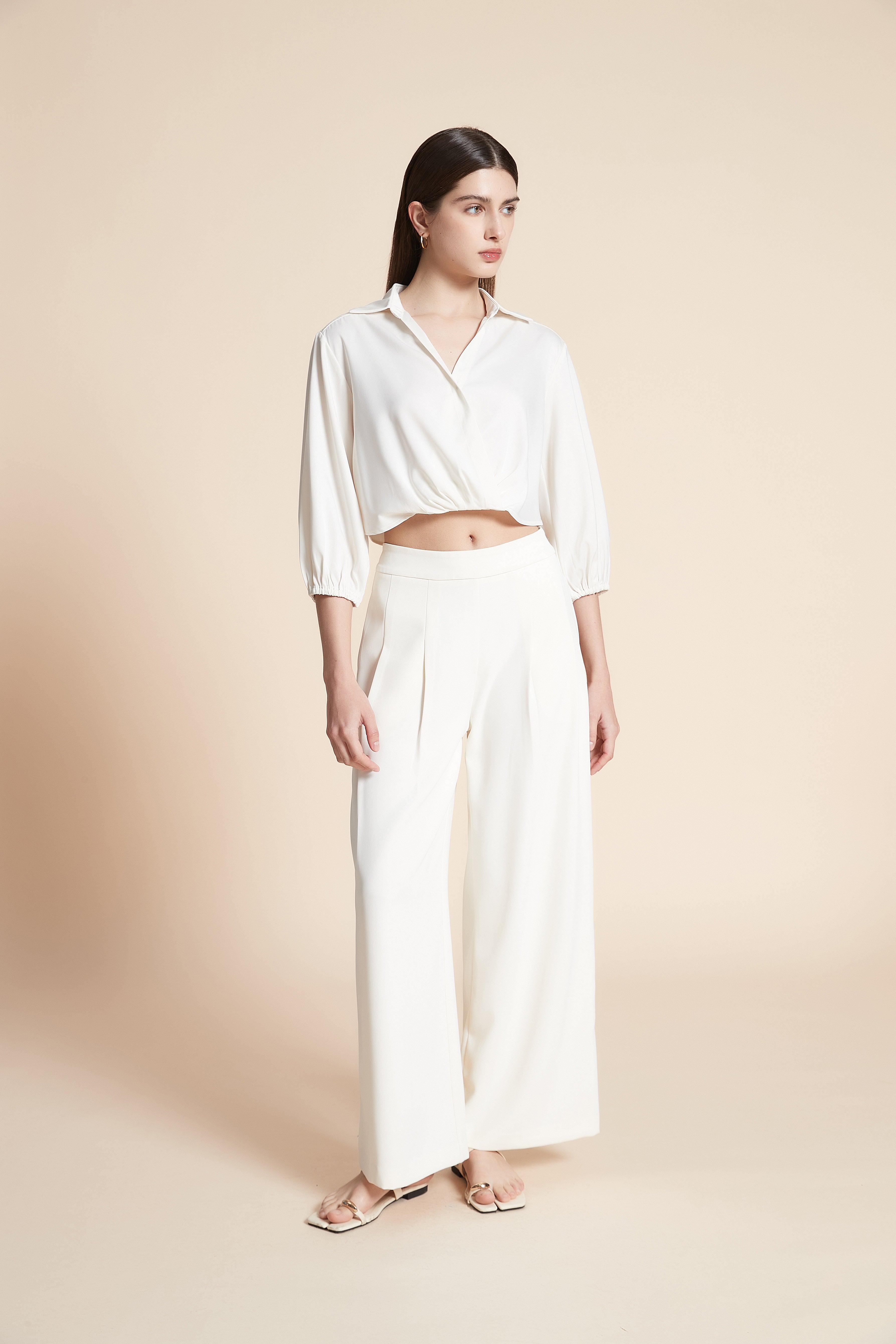 Wide-Leg Solid Long Pants