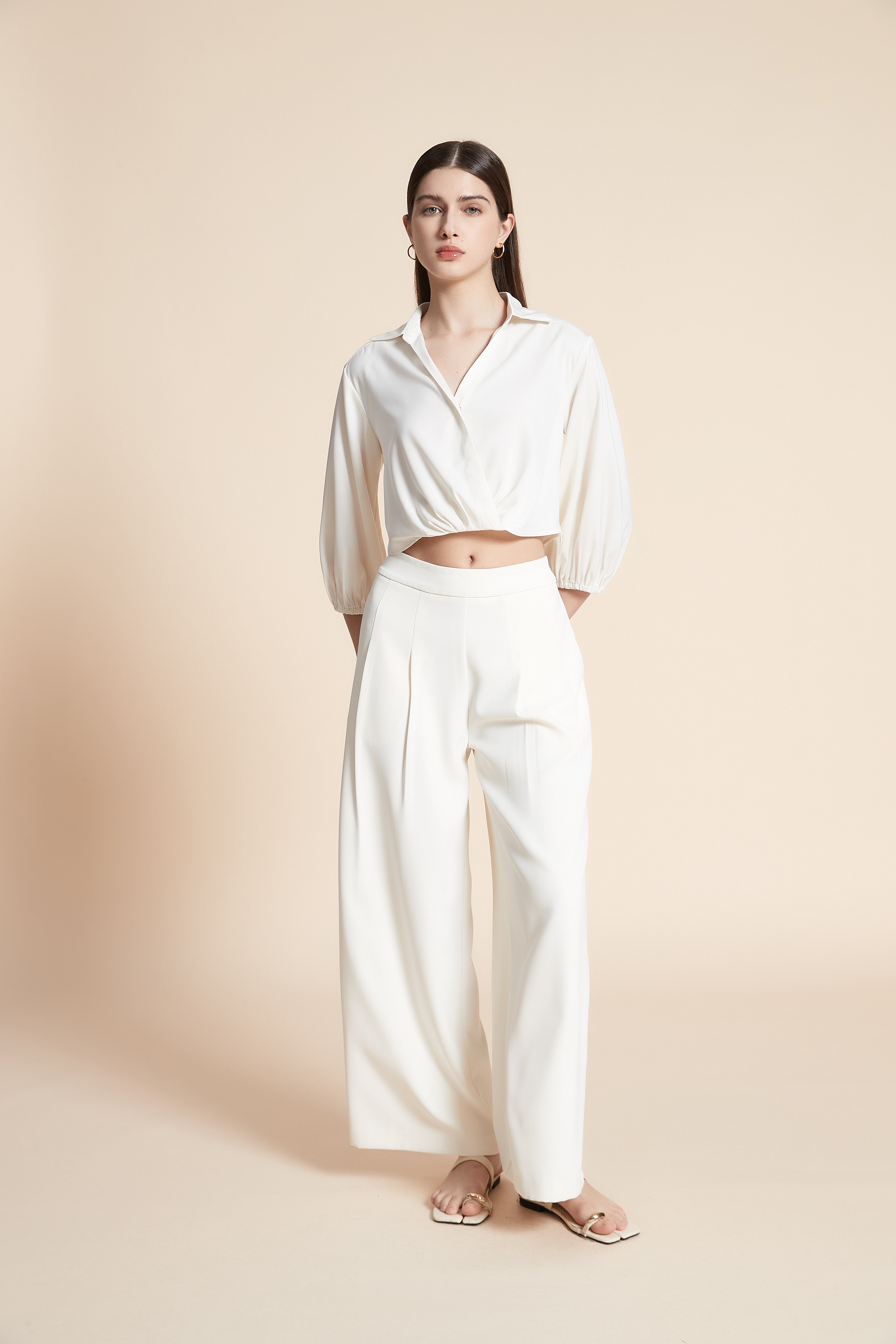 Wide-Leg Solid Long Pants