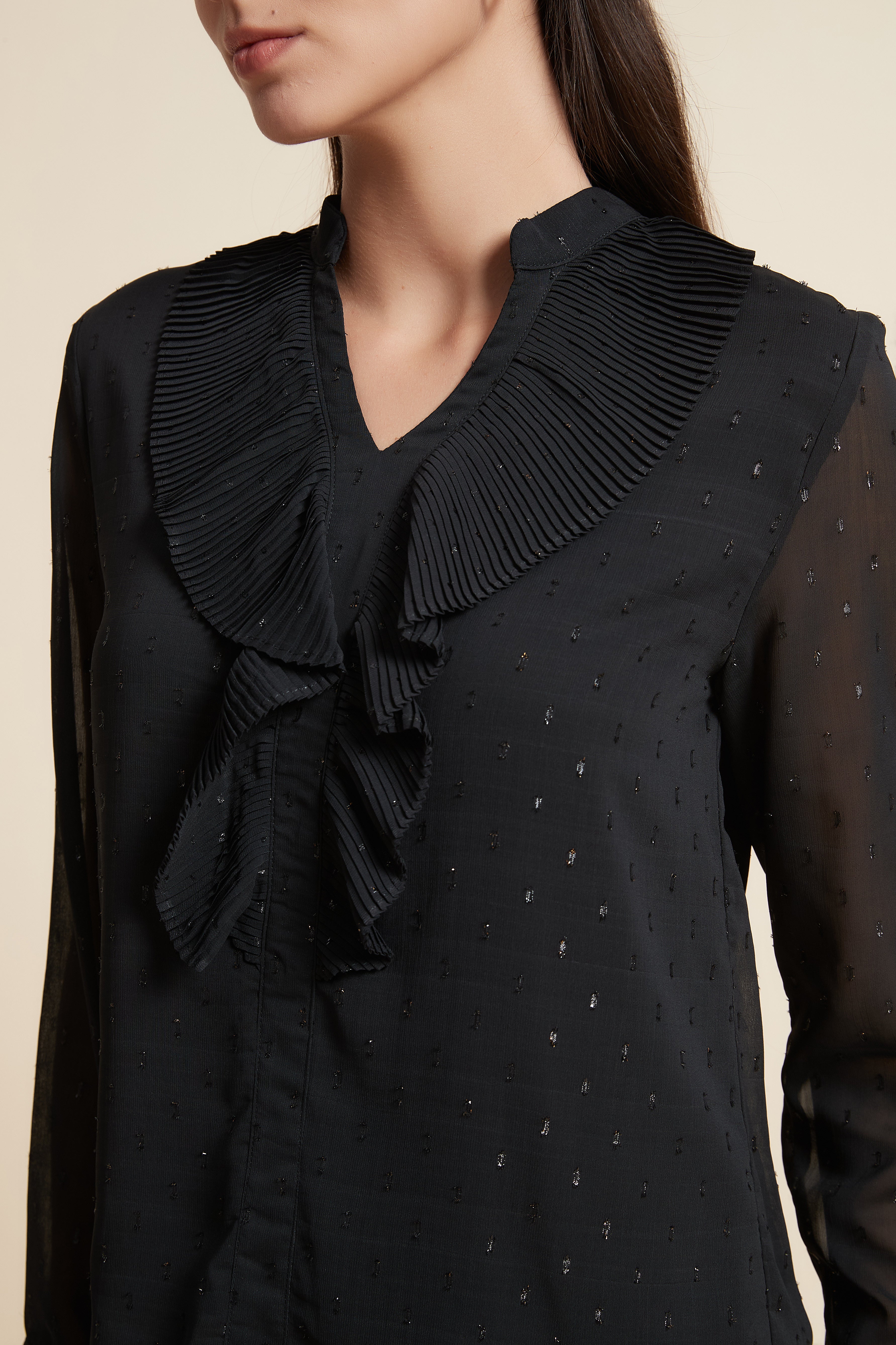 Long Sleeve V-Neck Blouse with Chest Print