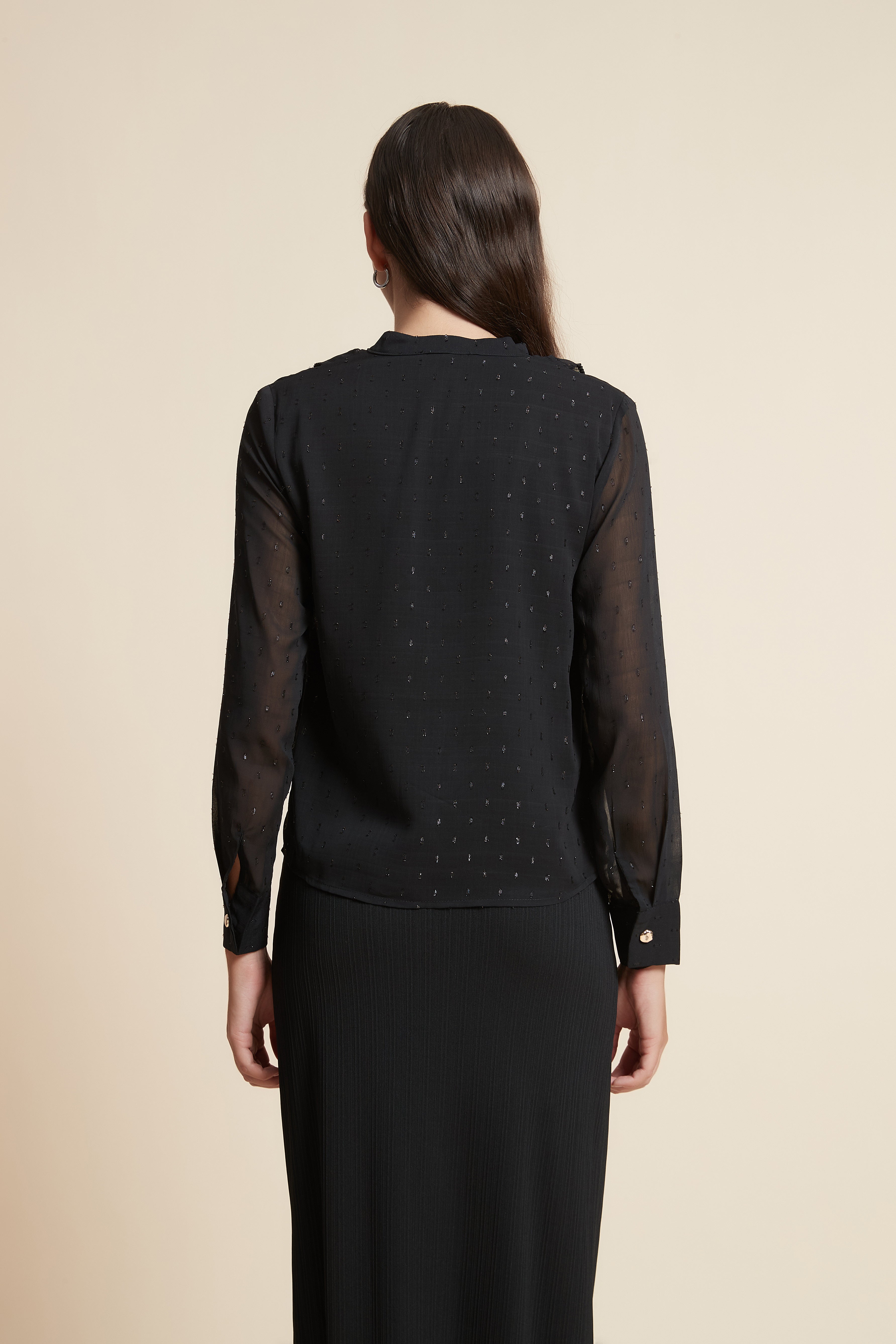 Long Sleeve V-Neck Blouse with Chest Print