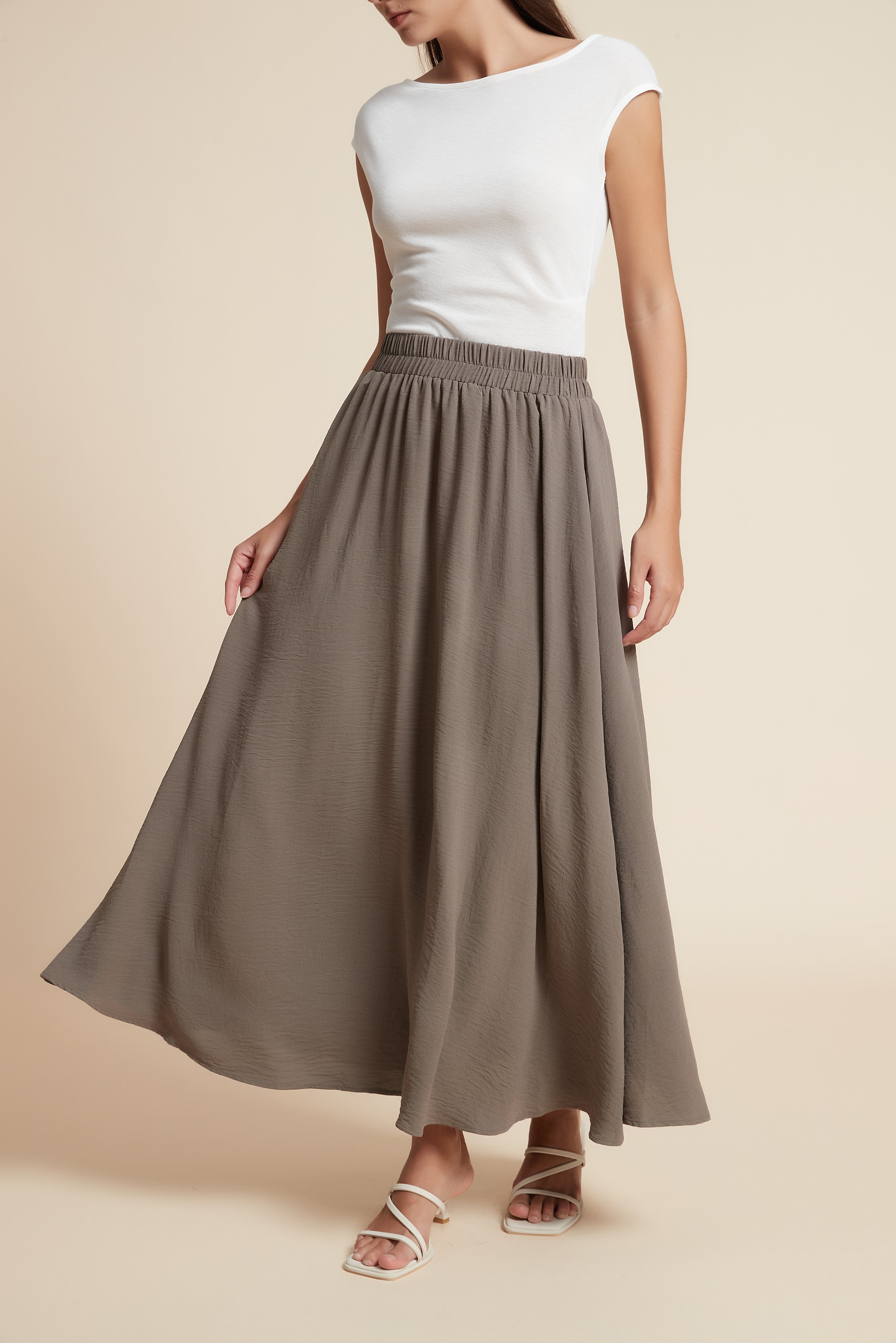 Solid Wide-Leg Maxi Skirt