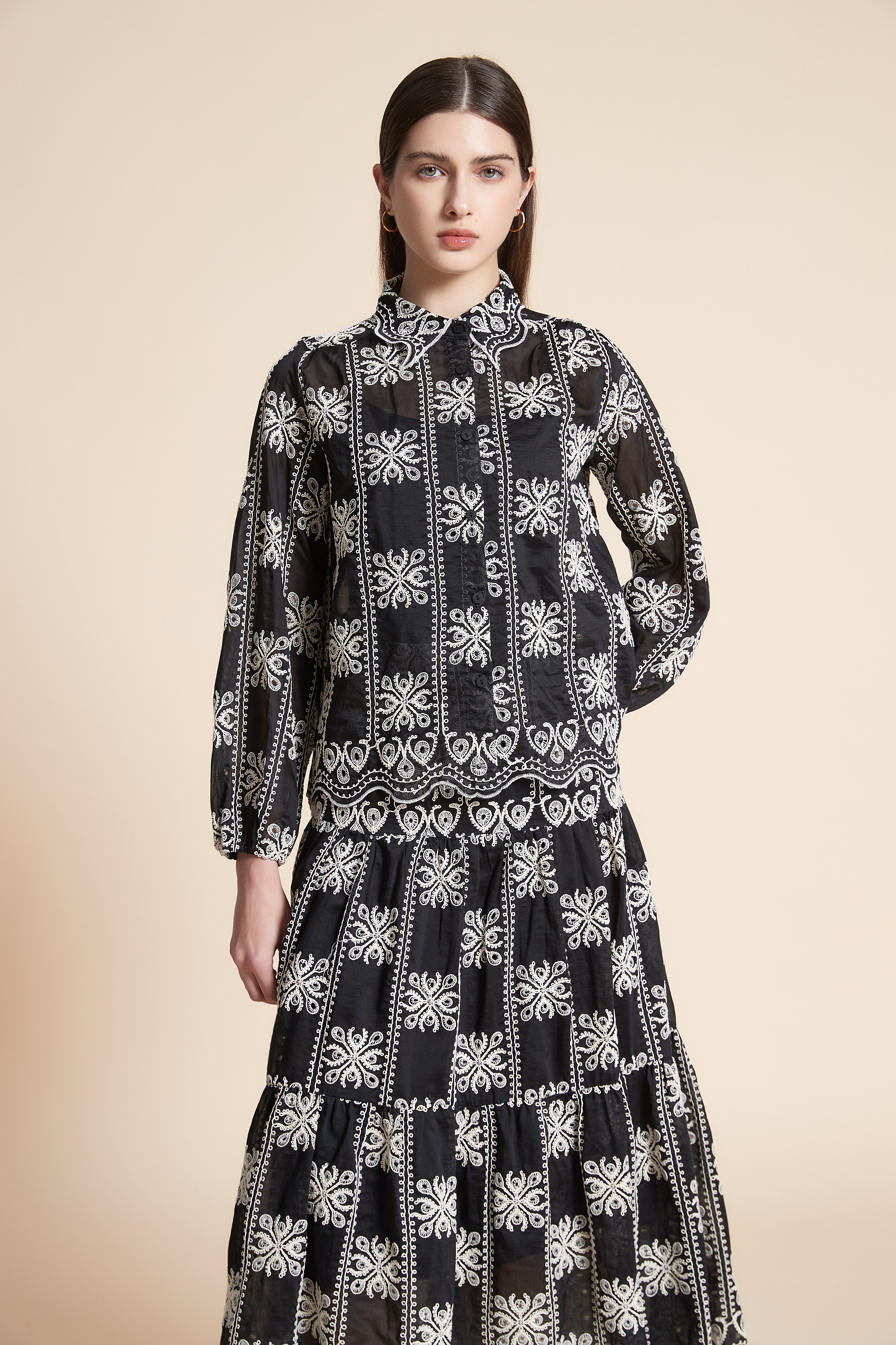 Long Sleeve Printed Midi Blouse