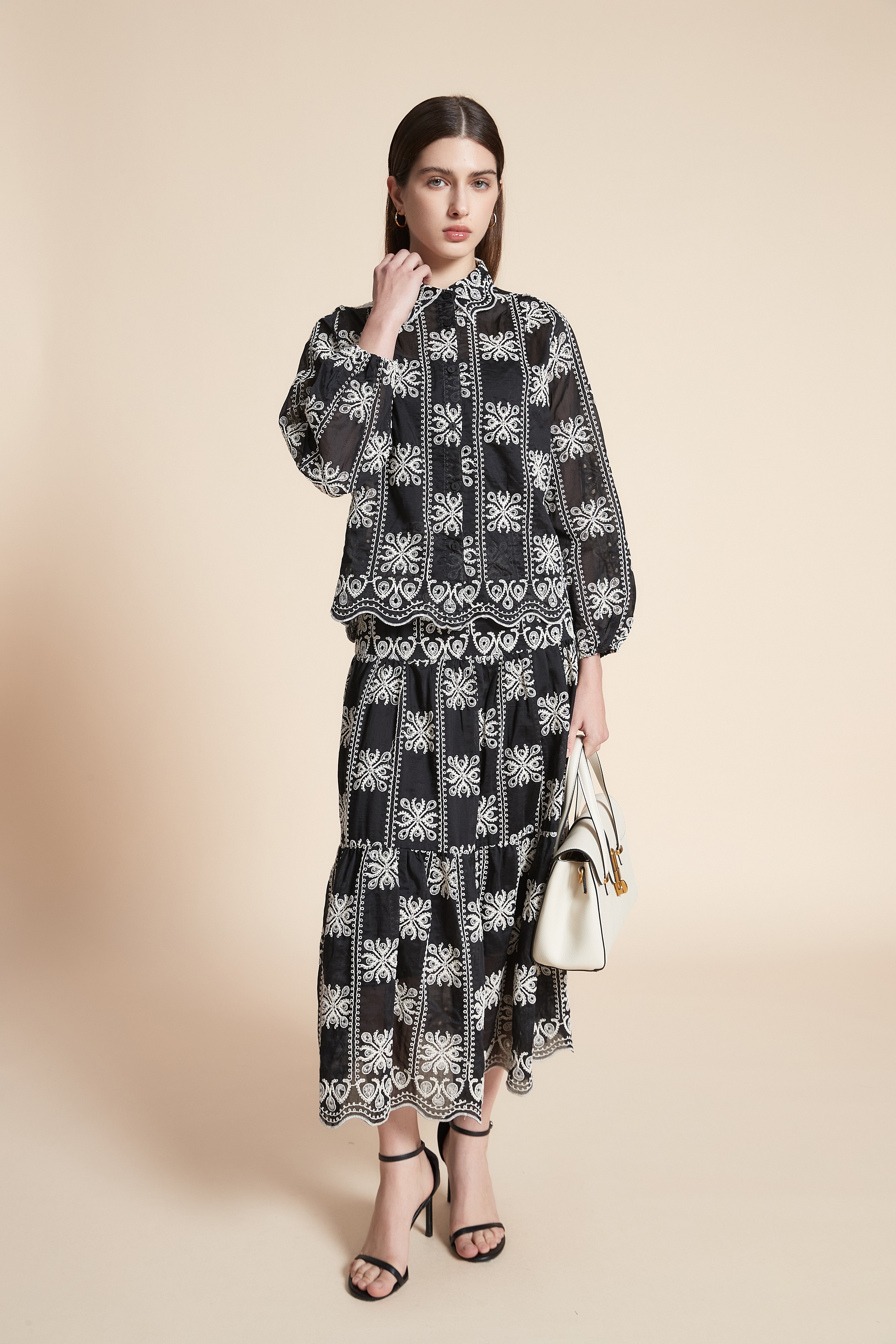 Long Sleeve Printed Midi Blouse