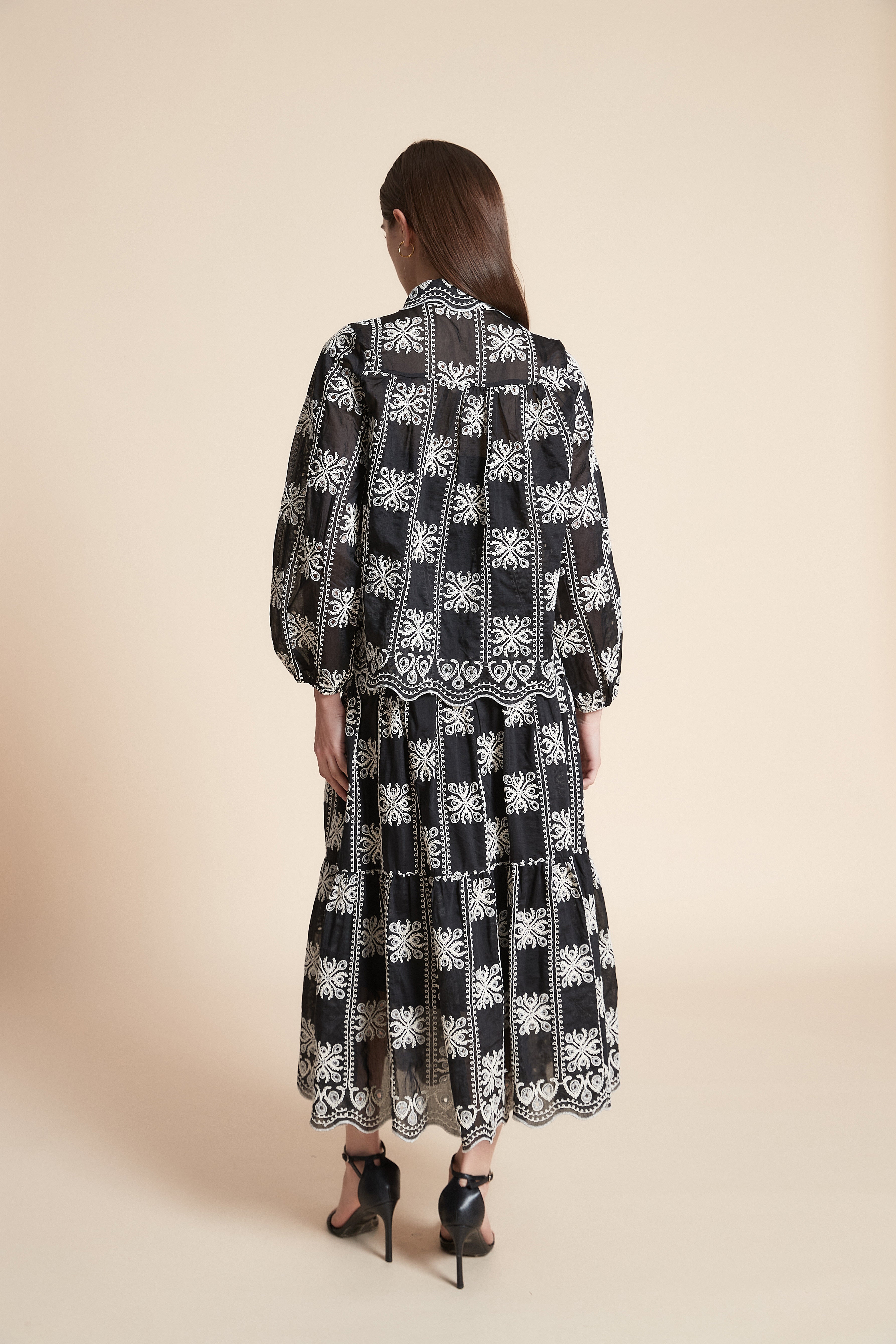 Long Sleeve Printed Midi Blouse