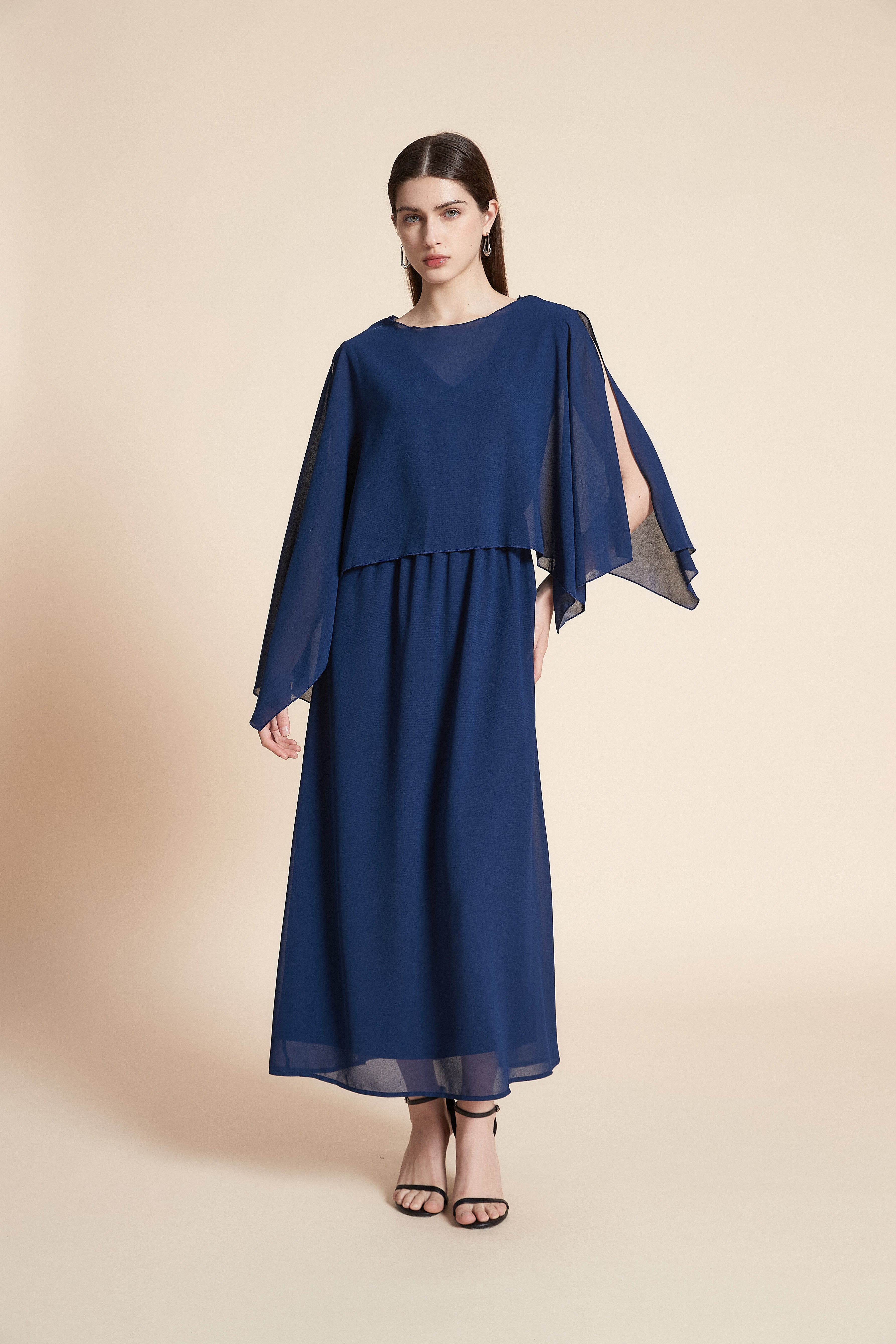 فستان ماكسي سادة كم طويل واسع