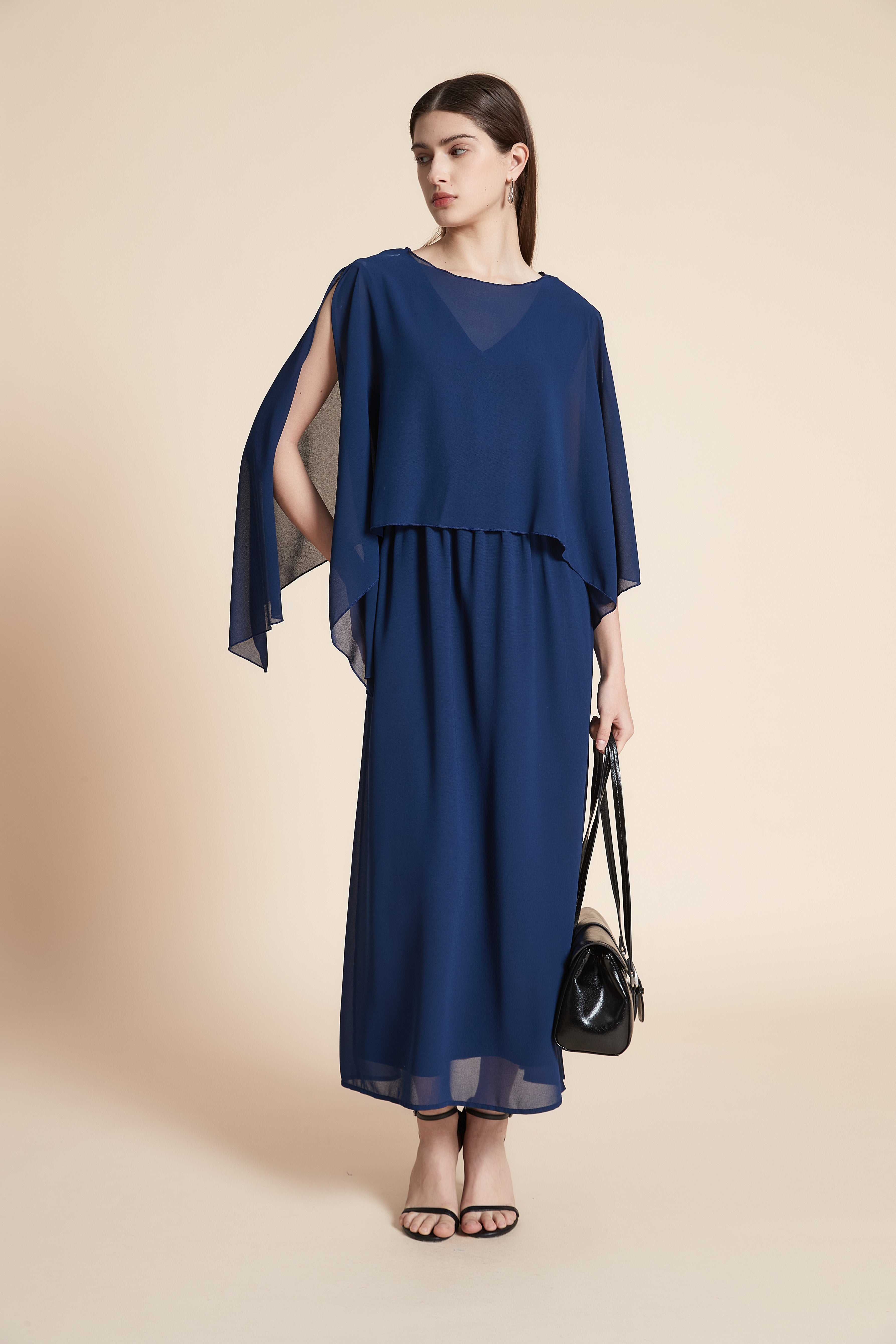 فستان ماكسي سادة كم طويل واسع