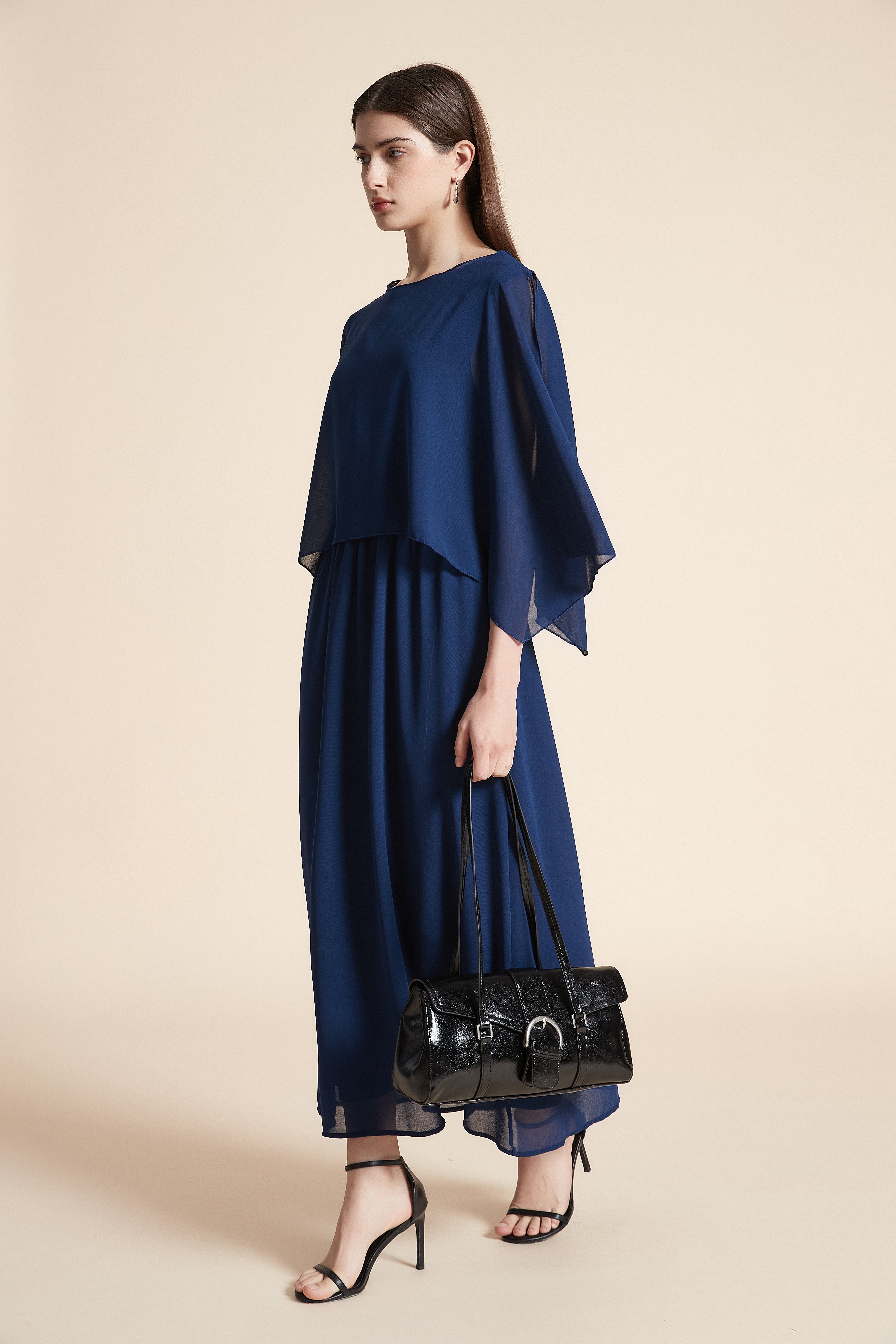 فستان ماكسي سادة كم طويل واسع