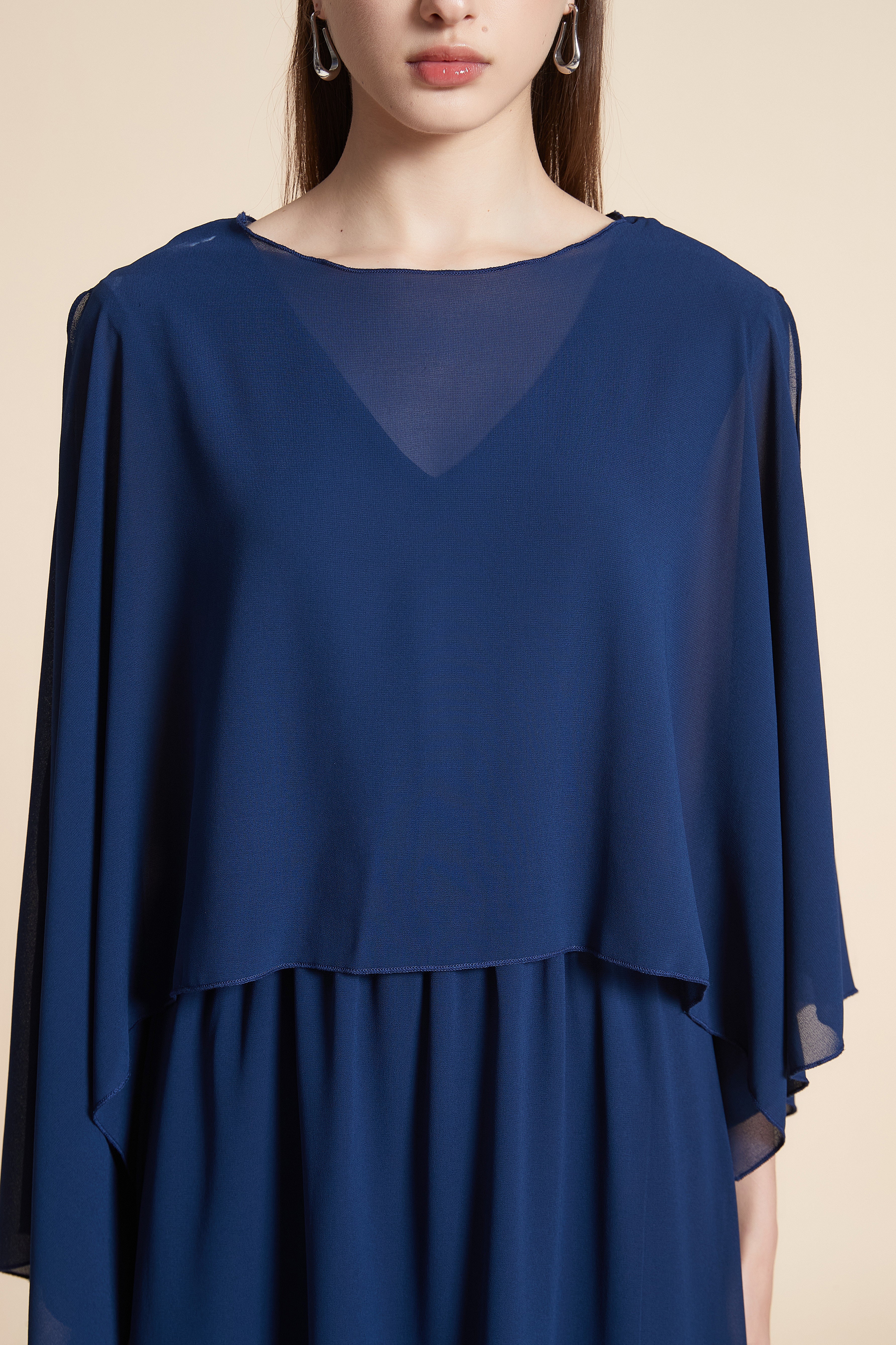 فستان ماكسي سادة كم طويل واسع