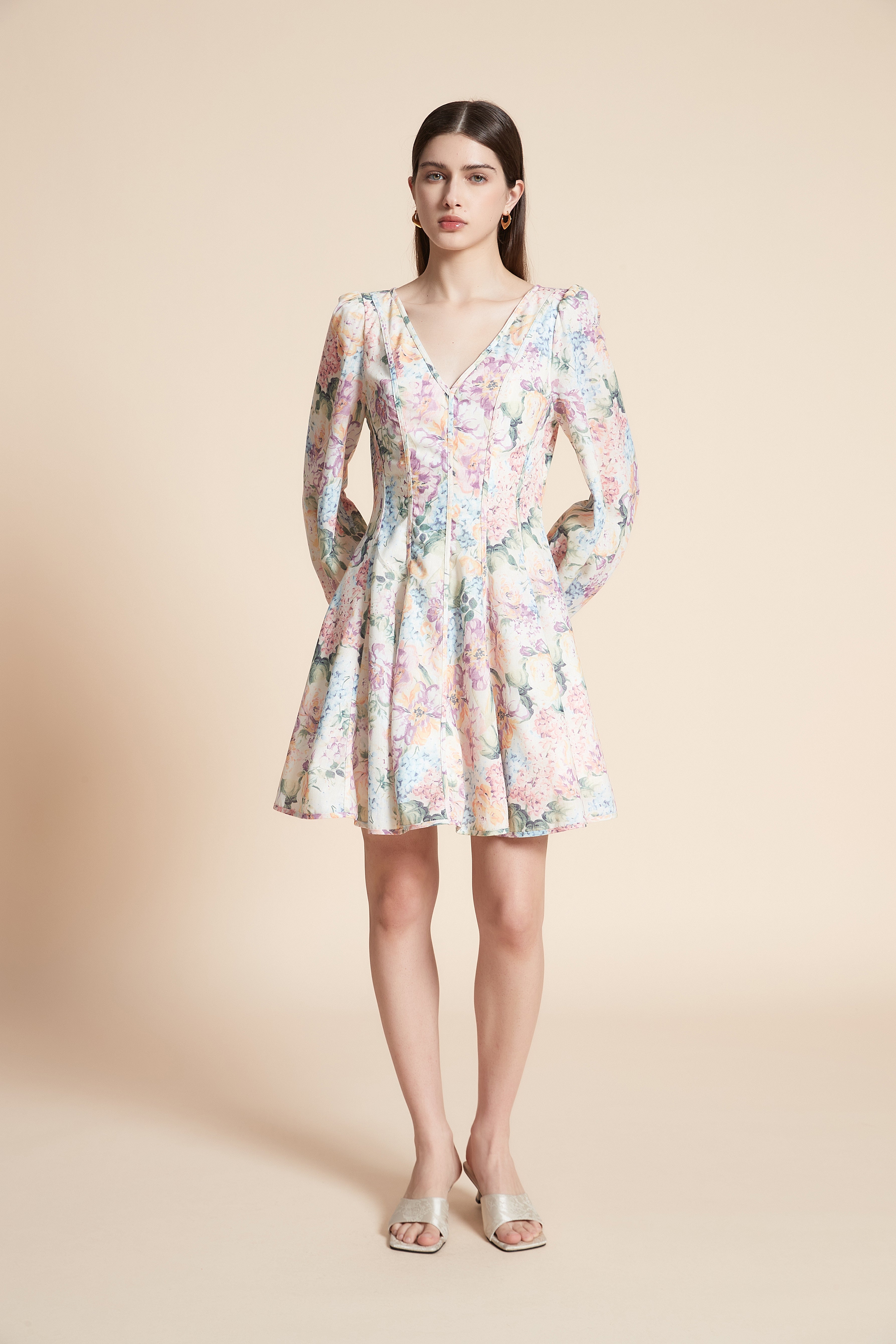 Long Sleeve Printed Mini Dress