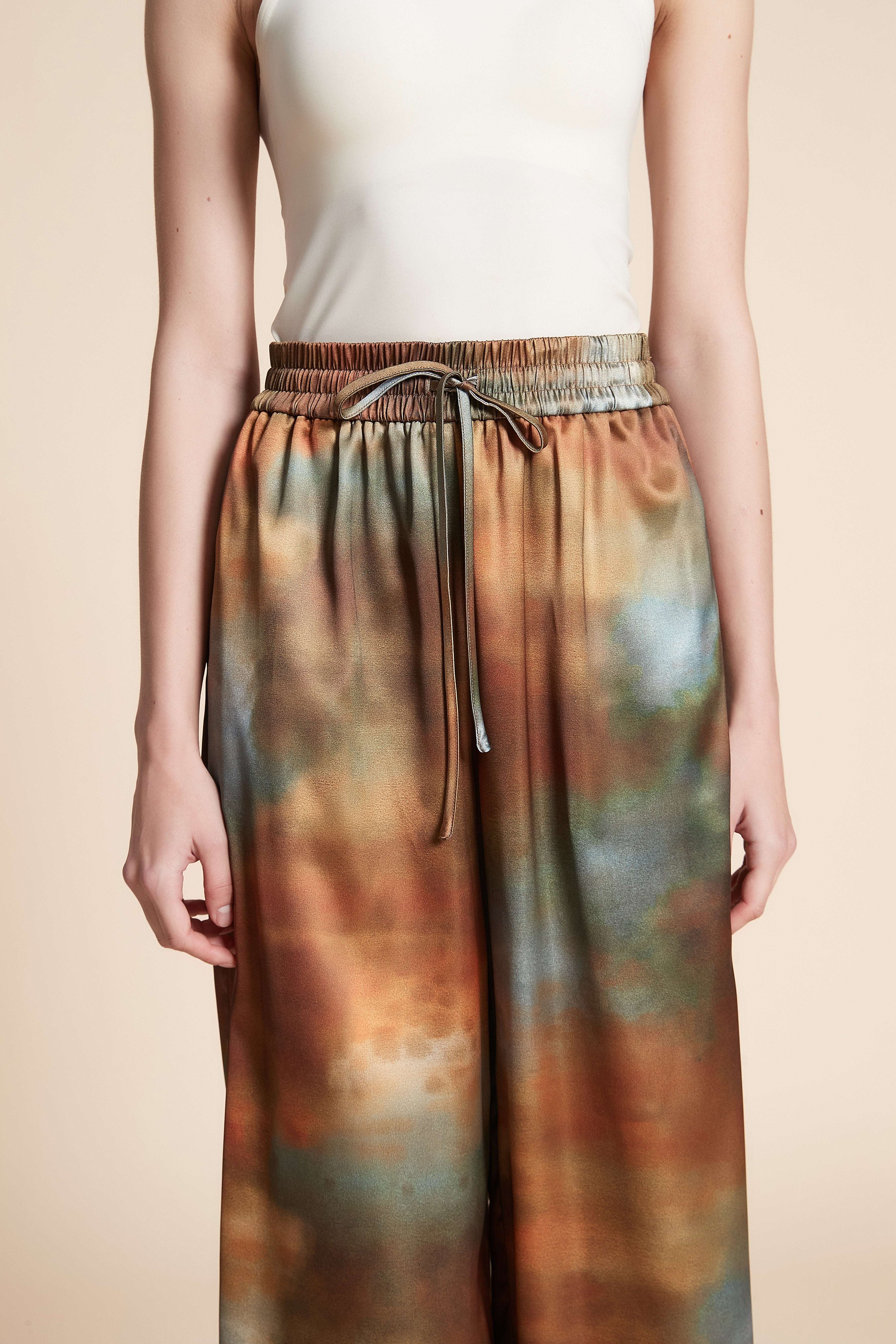 بنطلون مطبوع لونين واسع بحزام