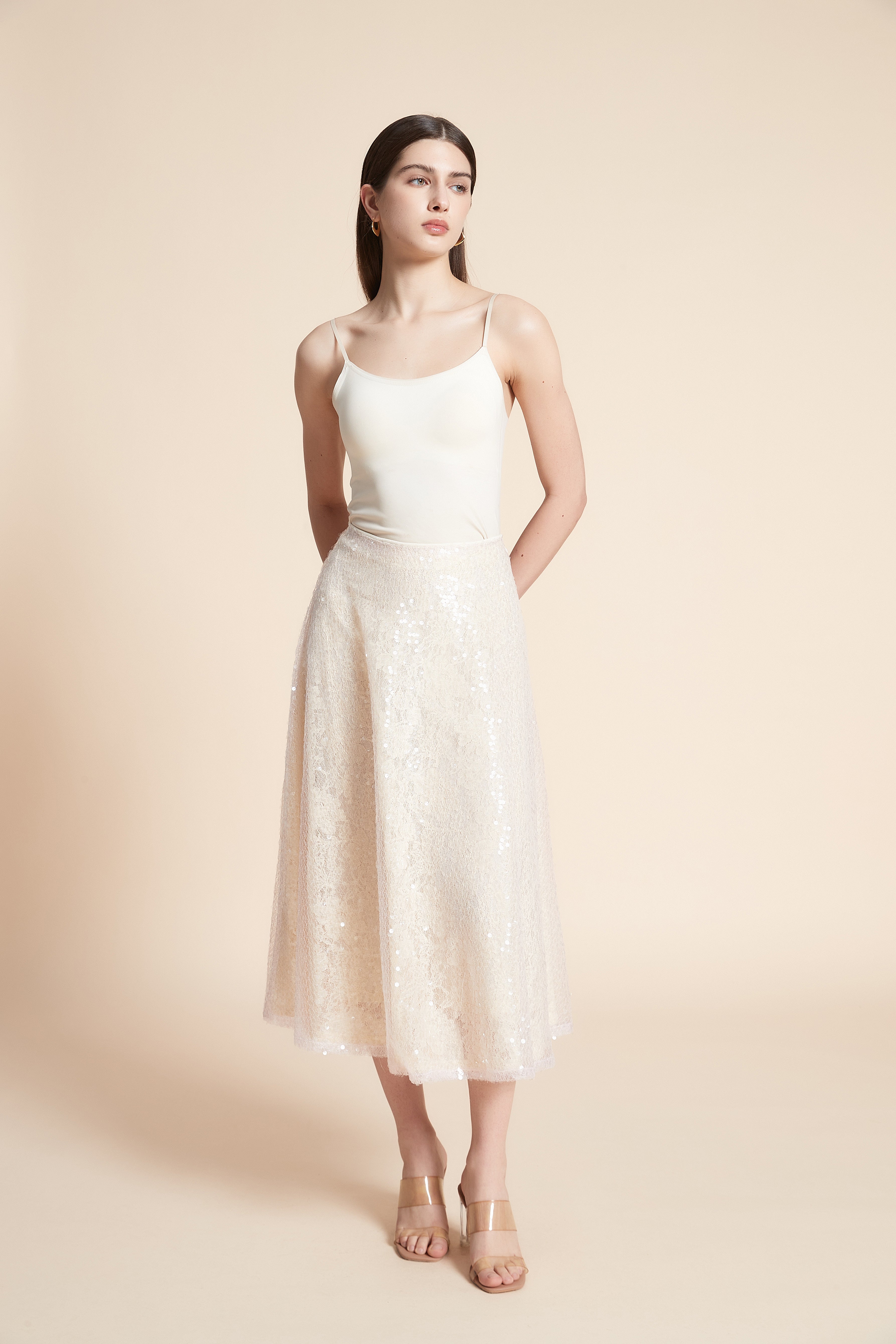 Shiny Midi Skirt with Wide Cut