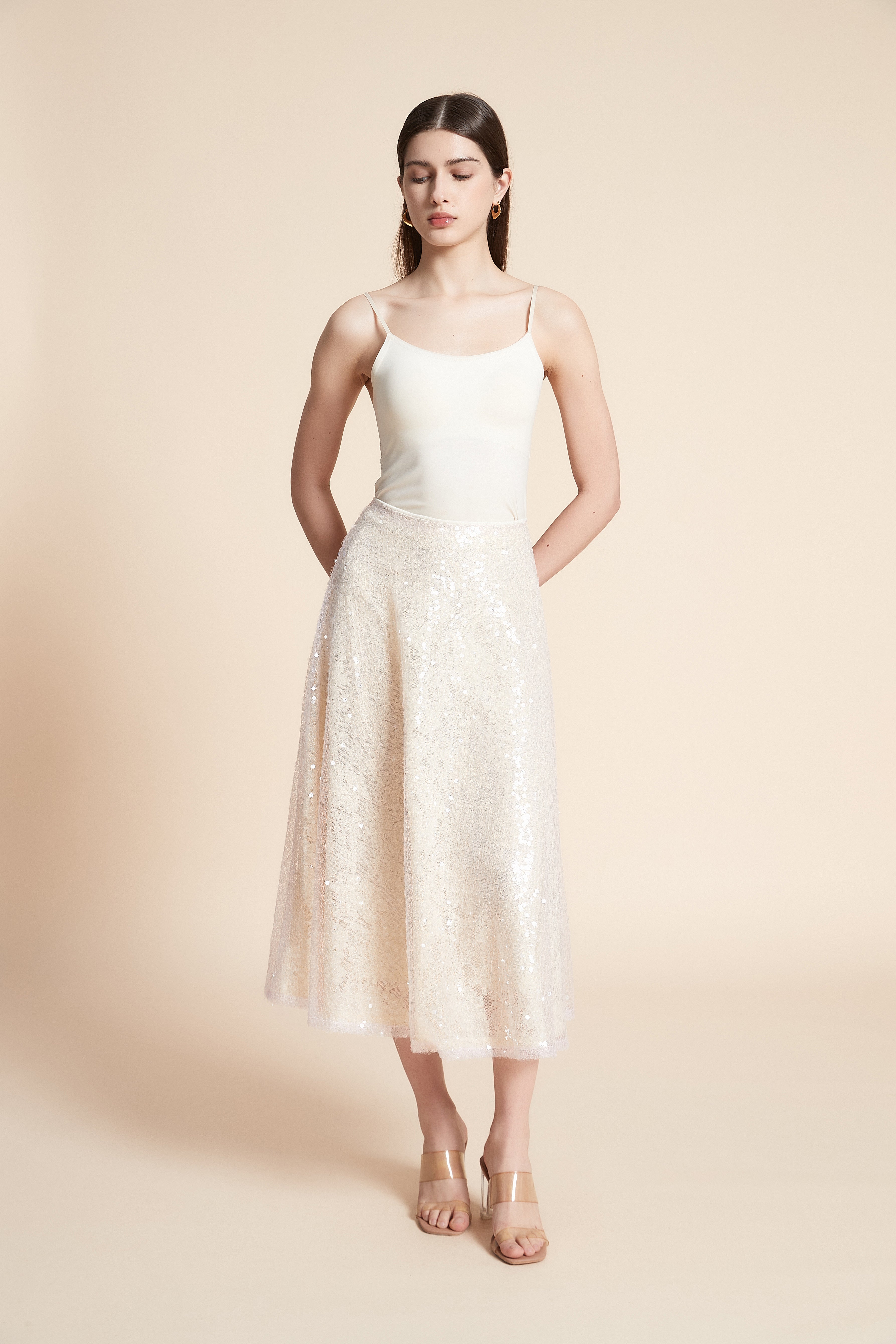 Shiny Midi Skirt with Wide Cut