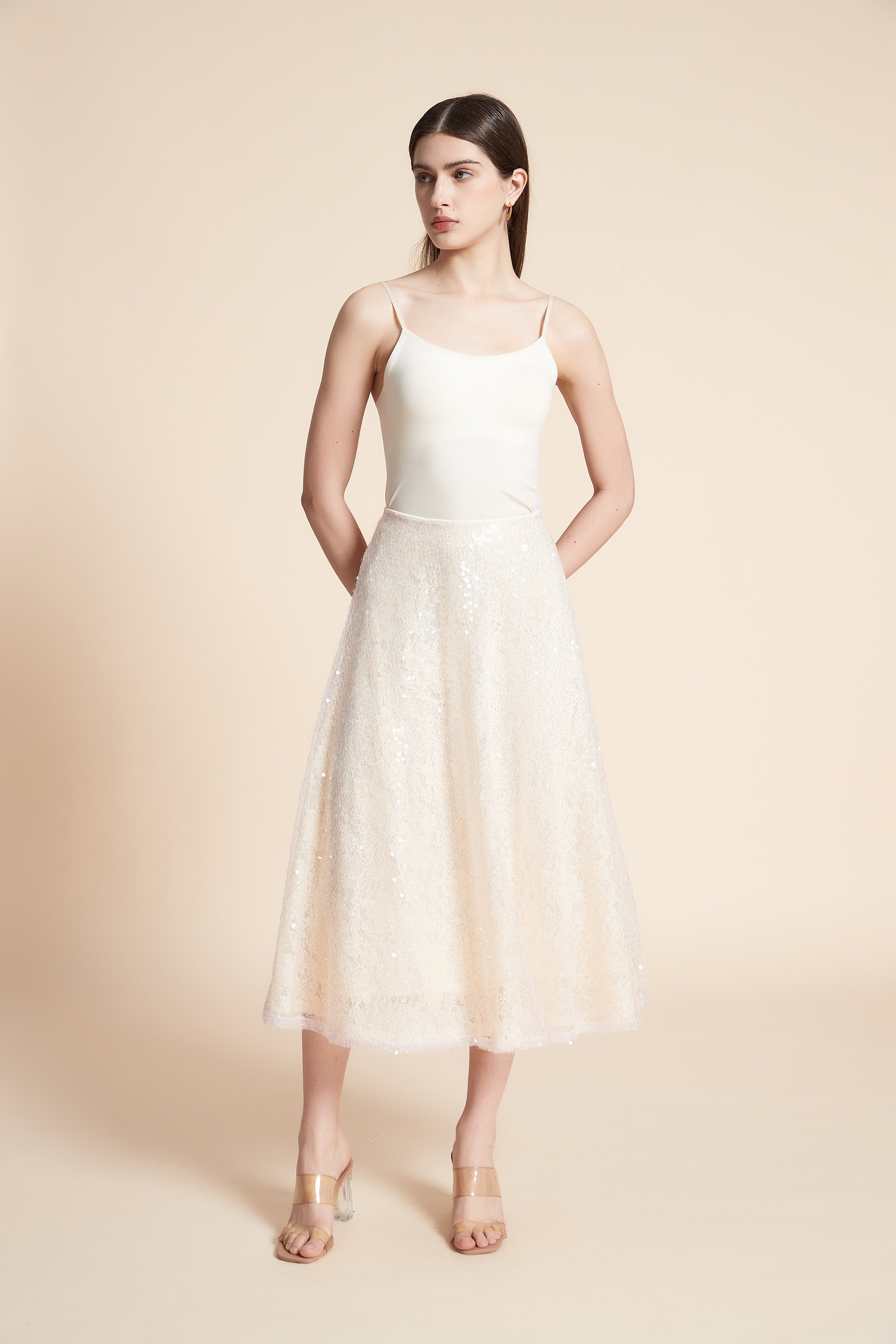 Shiny Midi Skirt with Wide Cut