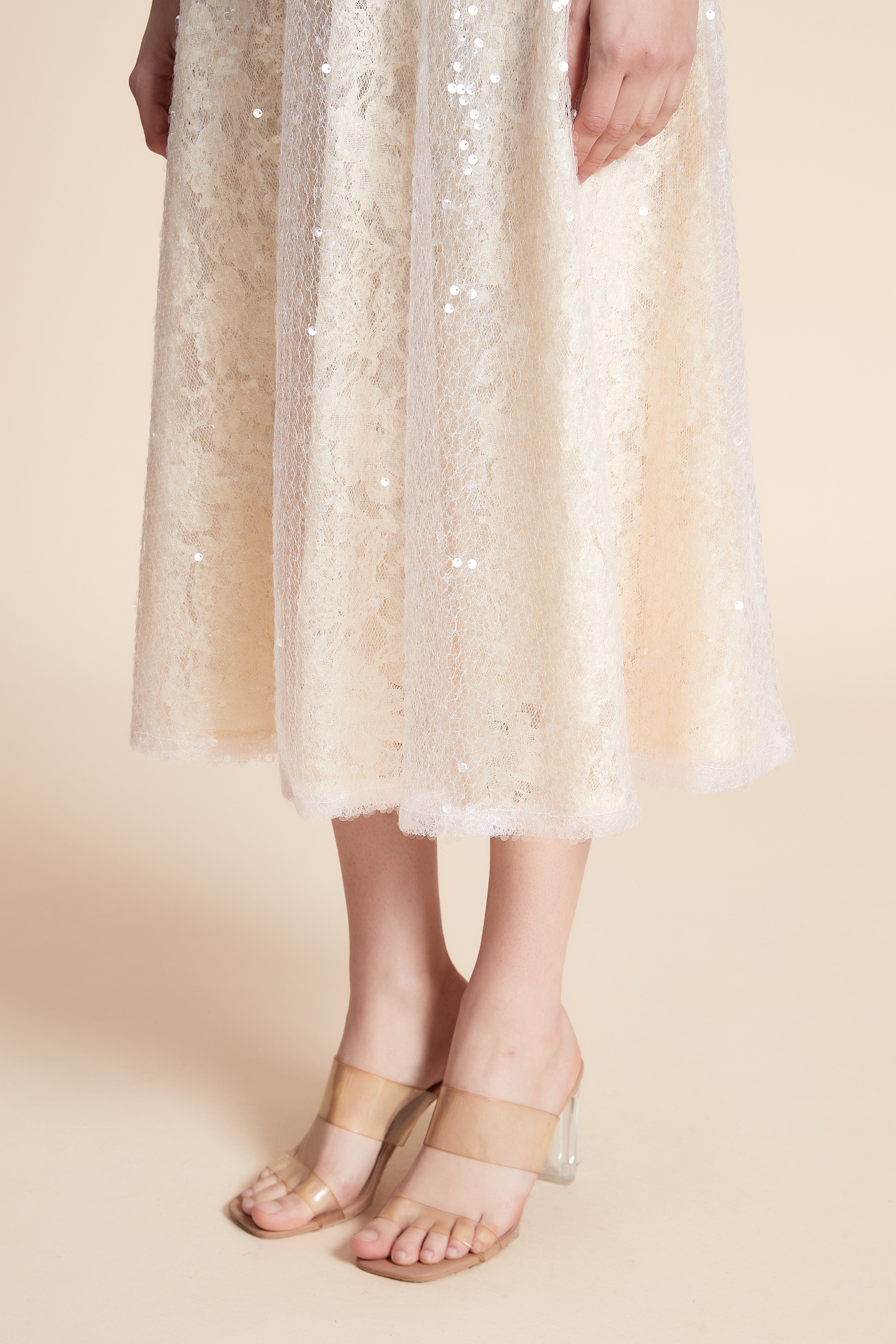 Shiny Midi Skirt with Wide Cut