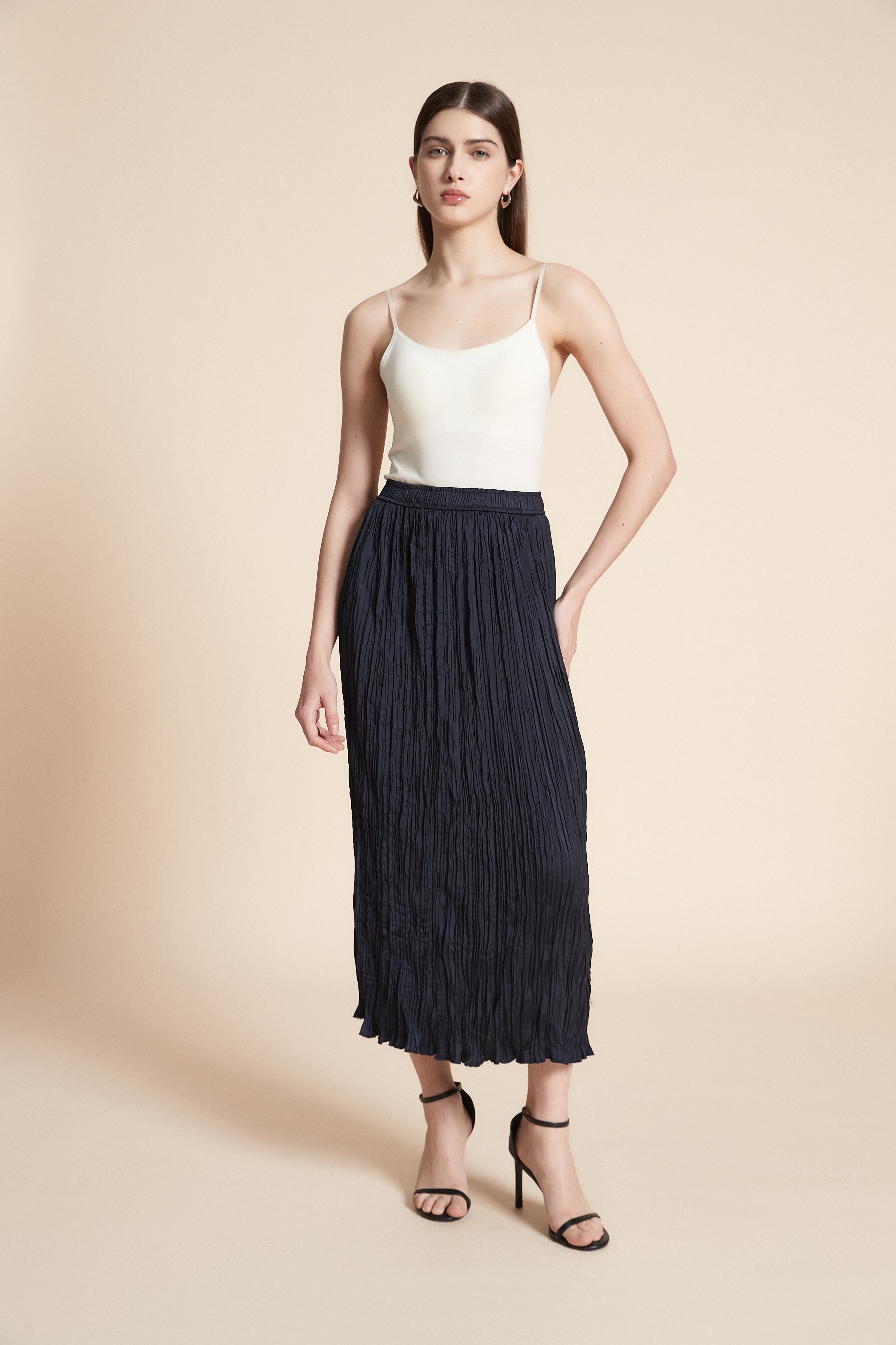 تنورة ميدي سادة مكشكشة قصة مستقيمة